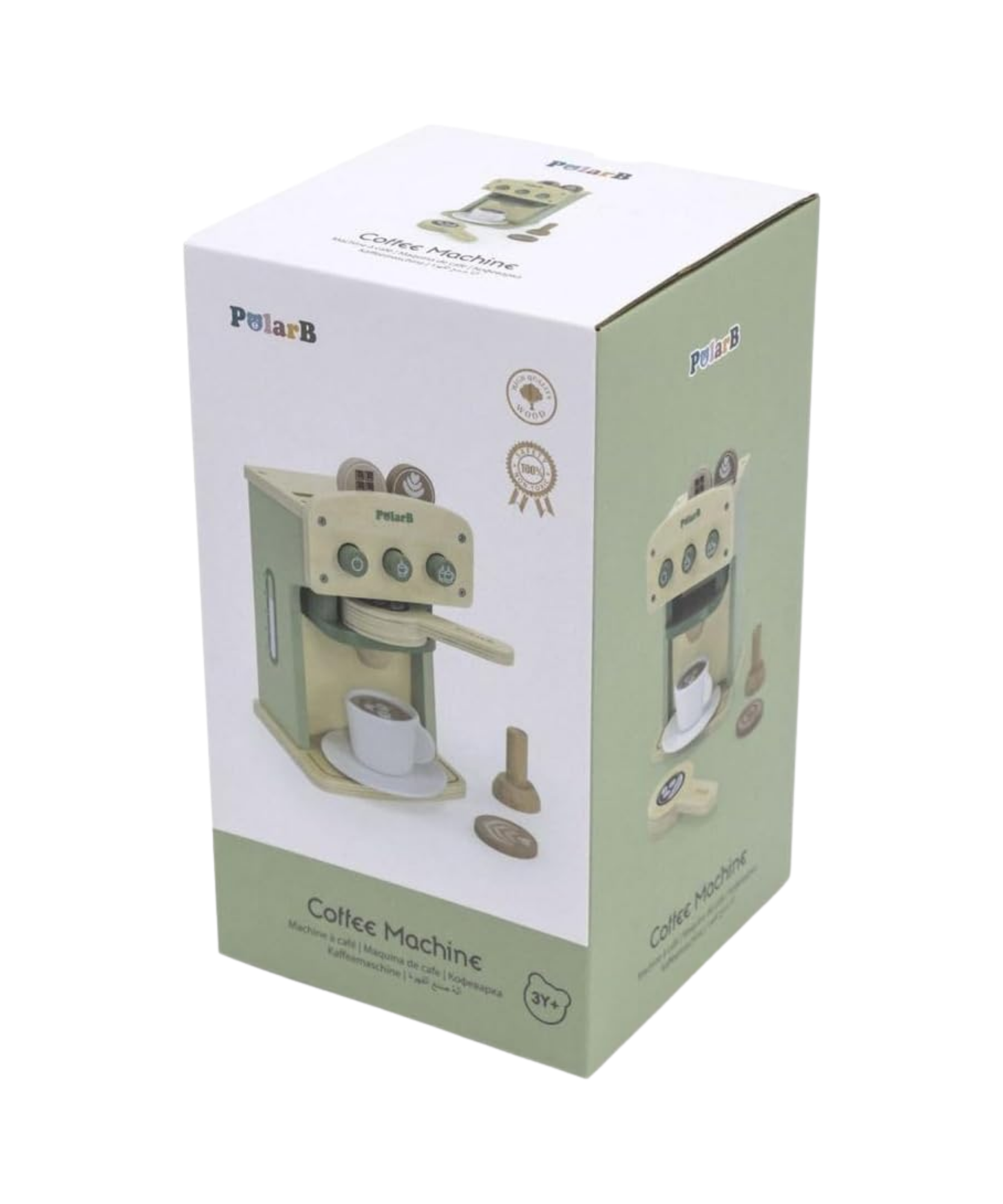 PolarB Wooden Coffee Machine Toy for Kids, Pretend Play Cafe Set with Cup, Saucer, Coffee Pods and Accessories, Role Play Barista Toy for Ages 3 and Up