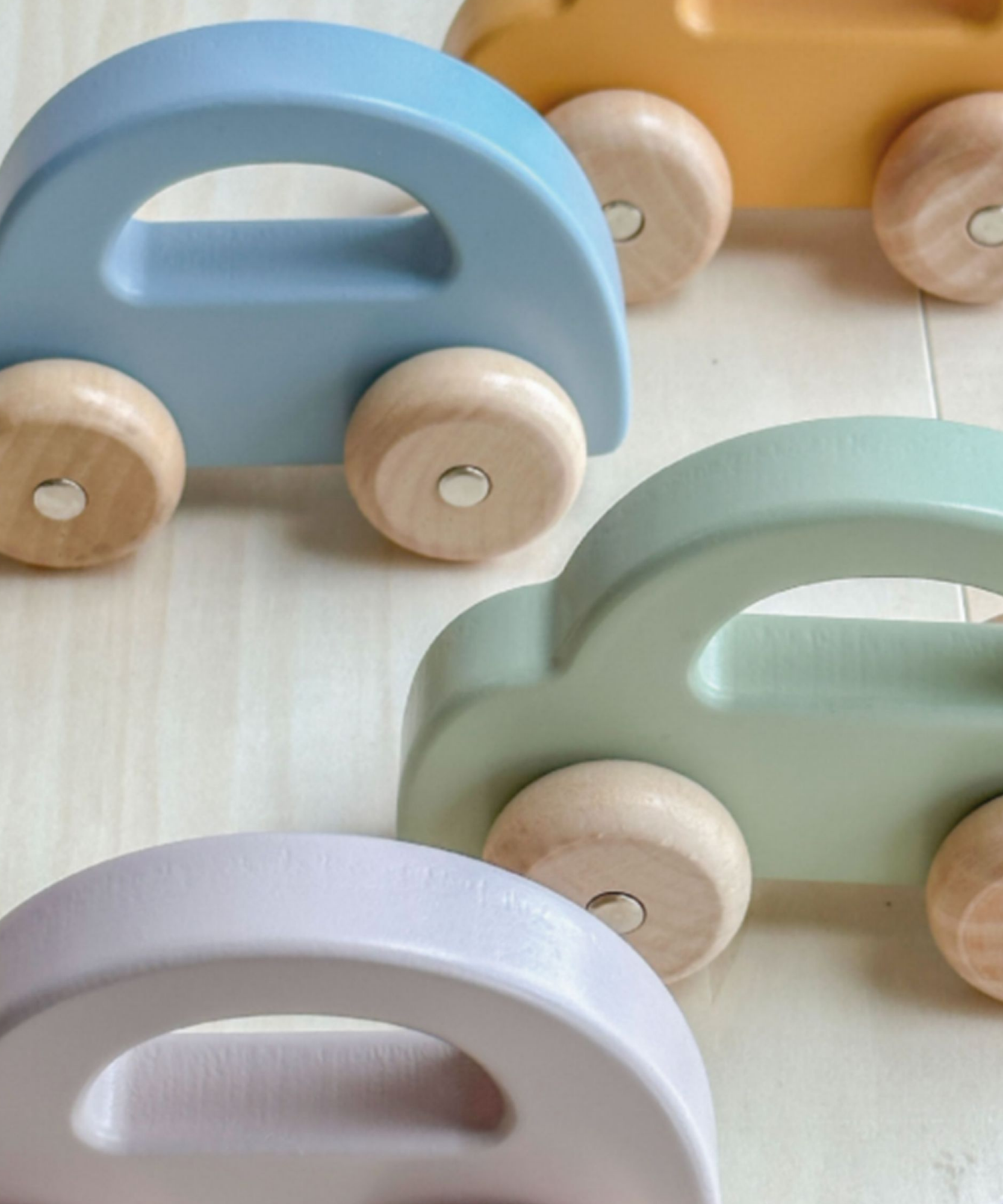 PolarB Wooden Car Push and Pull Toy for Babies, Montessori-Inspired Natural Wood Vehicle with Smooth Wheels, Pastel Tones, Safe for 6 Months and Up, Yellow