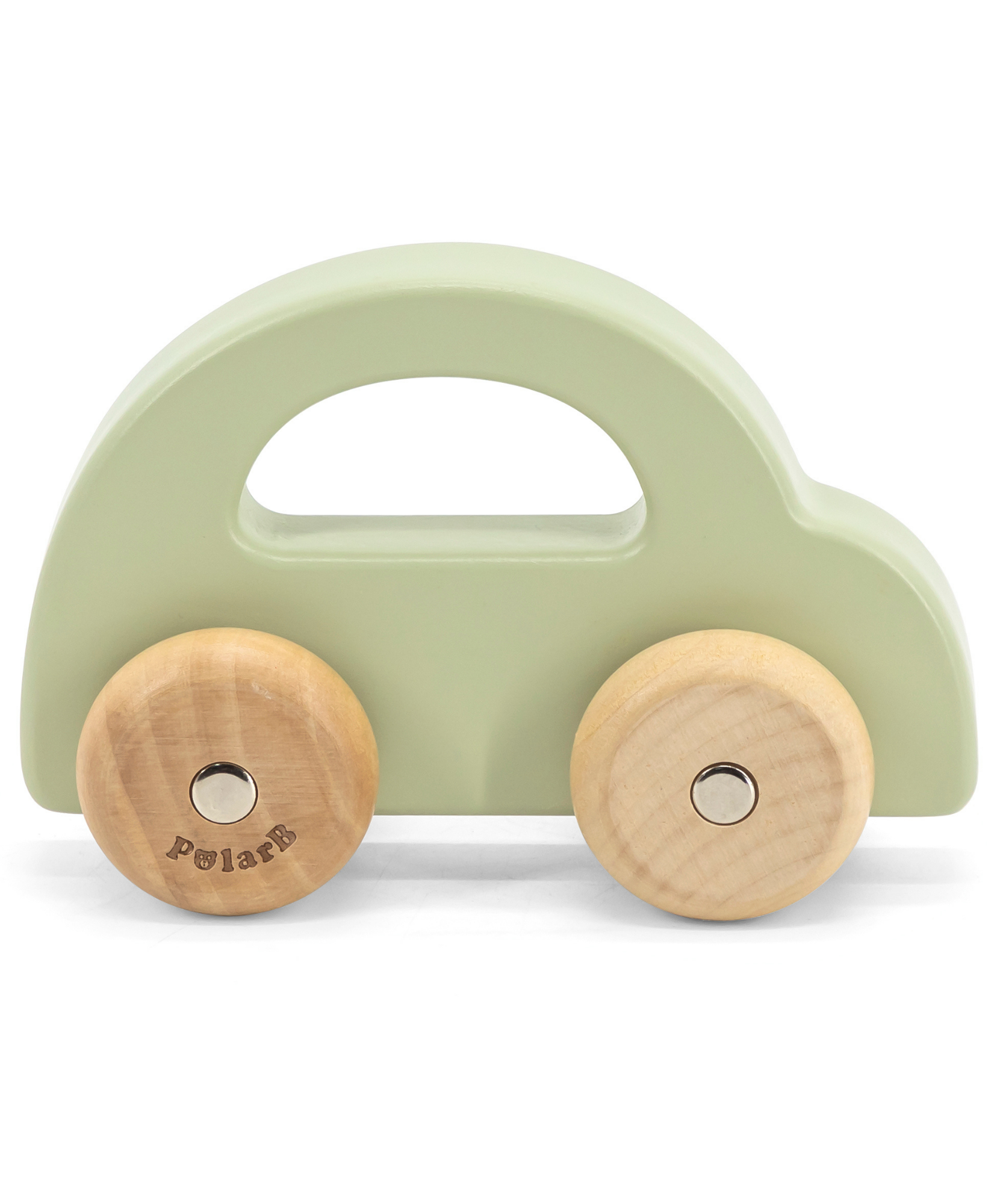 PolarB Wooden Car Push and Pull Toy for Babies, Montessori-Inspired Natural Wood Vehicle with Smooth Wheels, Pastel Tones, Safe for 6 Months and Up, Green