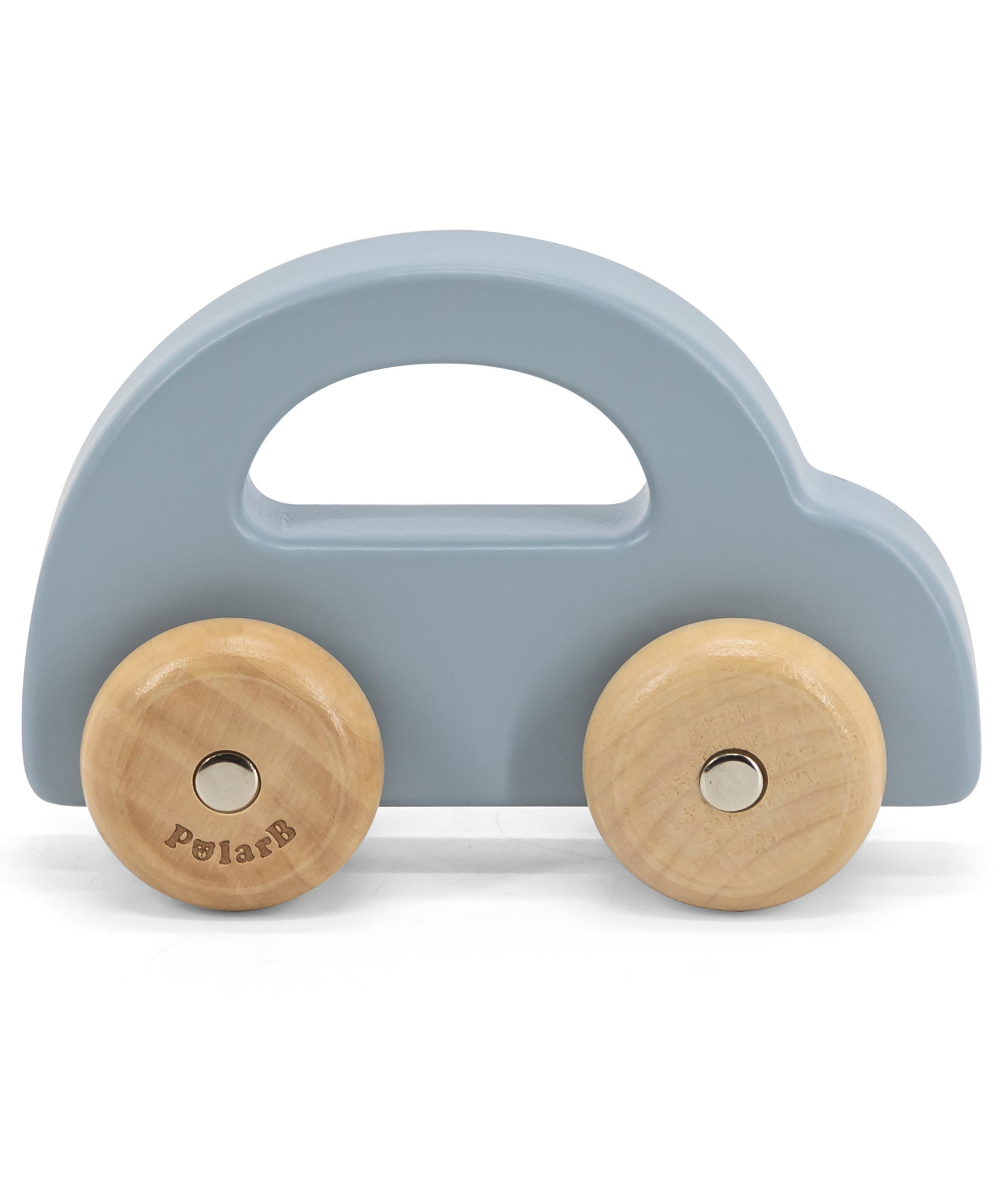 PolarB Wooden Car Push and Pull Toy for Babies, Montessori-Inspired Natural Wood Vehicle with Smooth Wheels, Pastel Tones, Safe for 6 Months and Up, Blue