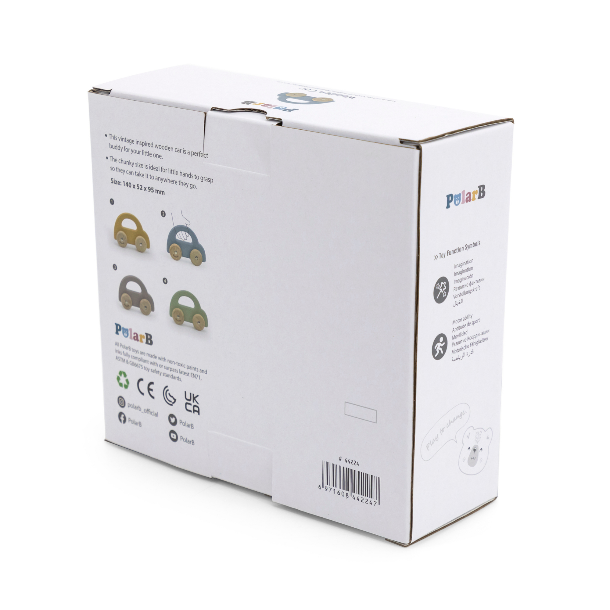 PolarB Wooden Car Push and Pull Toy for Babies, Montessori-Inspired Natural Wood Vehicle with Smooth Wheels, Pastel Tones, Safe for 6 Months and Up, Blue