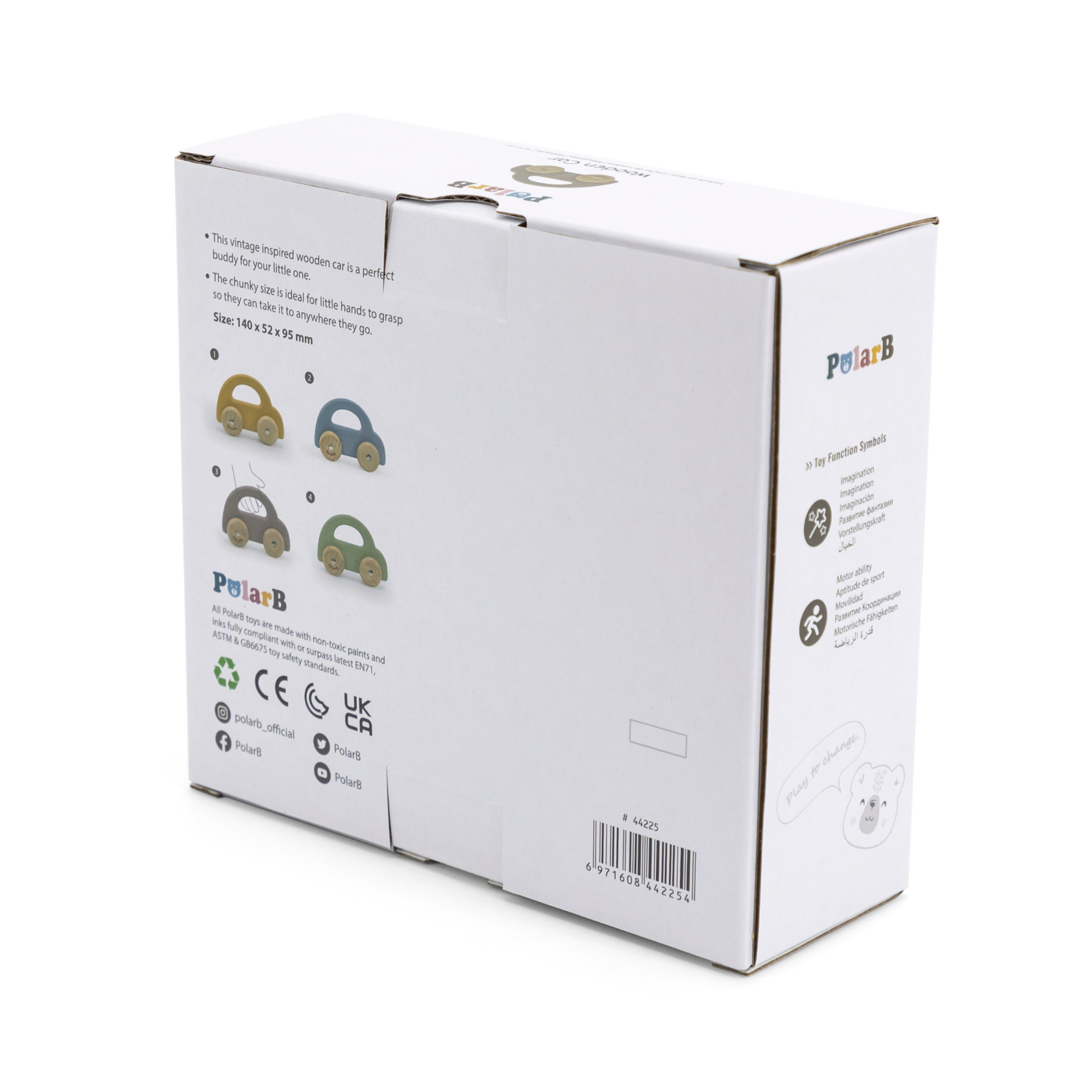 PolarB Wooden Car Push and Pull Toy for Babies, Montessori-Inspired Natural Wood Vehicle with Smooth Wheels, Pastel Tones, Safe for 6 Months and Up, Brown