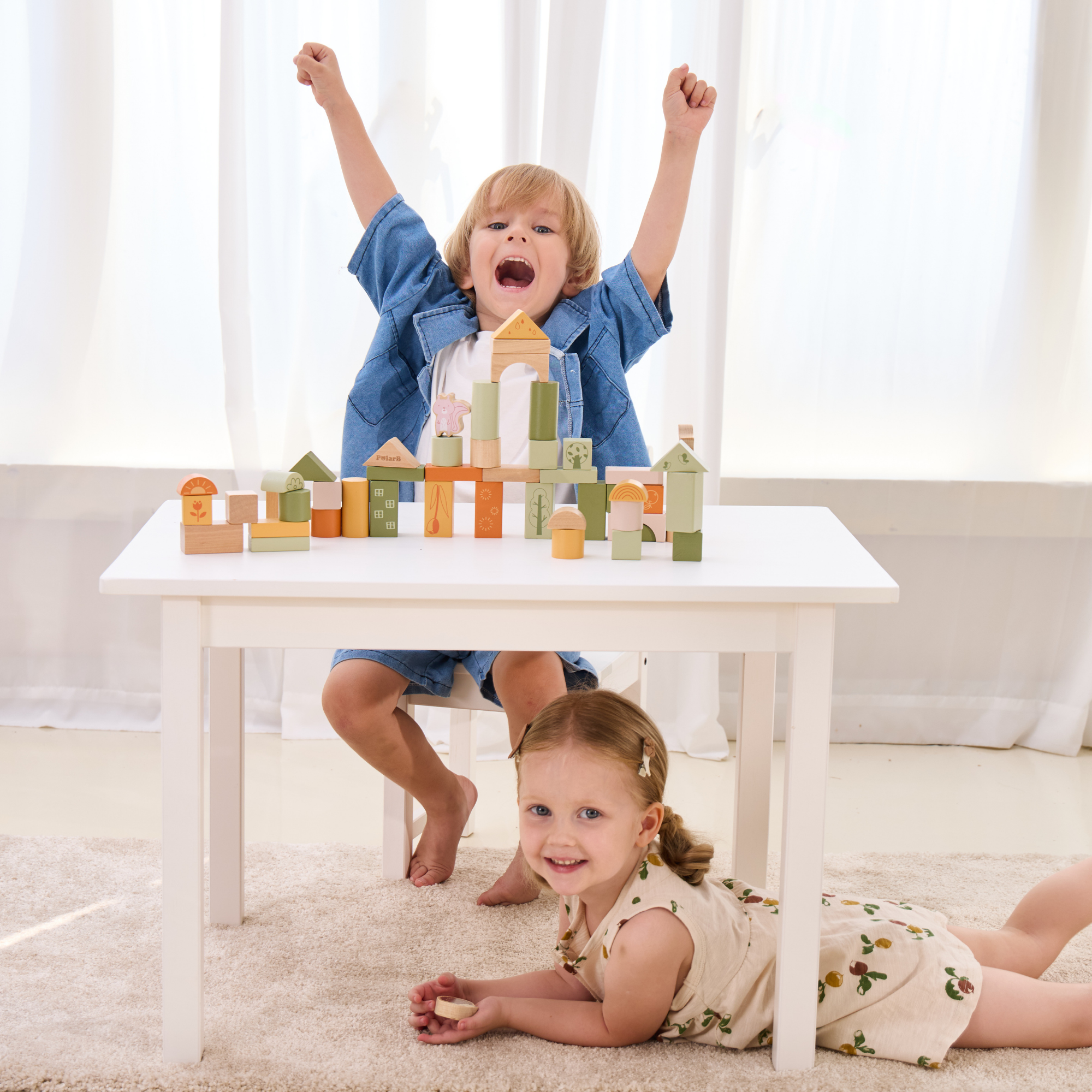 مجموعة مكعبات خشبية من PolarB، 50 قطعة، بتصميم غابة خضراء، لعبة بناء وتكديس صديقة للبيئة للأطفال الصغار، تتضمن حيوانات الغابة وأشكالها، لعبة تعليمية للأطفال من سن 12 شهرًا فما فوق