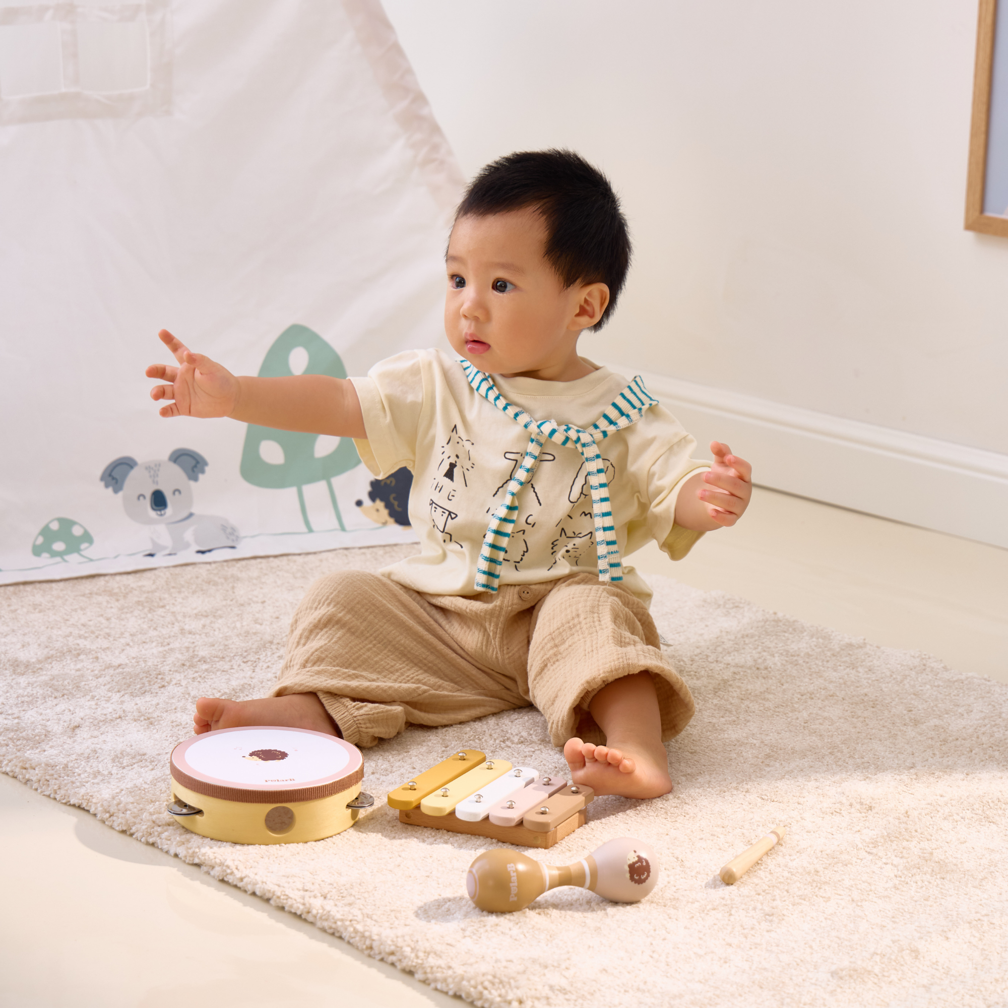 مجموعة موسيقى خشبية على شكل قنفذ من PolarB للأطفال الصغار، تتضمن الدف والماراكاس والإكسيليفون، مجموعة ألعاب الآلات الموسيقية للتعلم المبكر واللعب الإبداعي، من عمر 18 شهرًا فما فوق