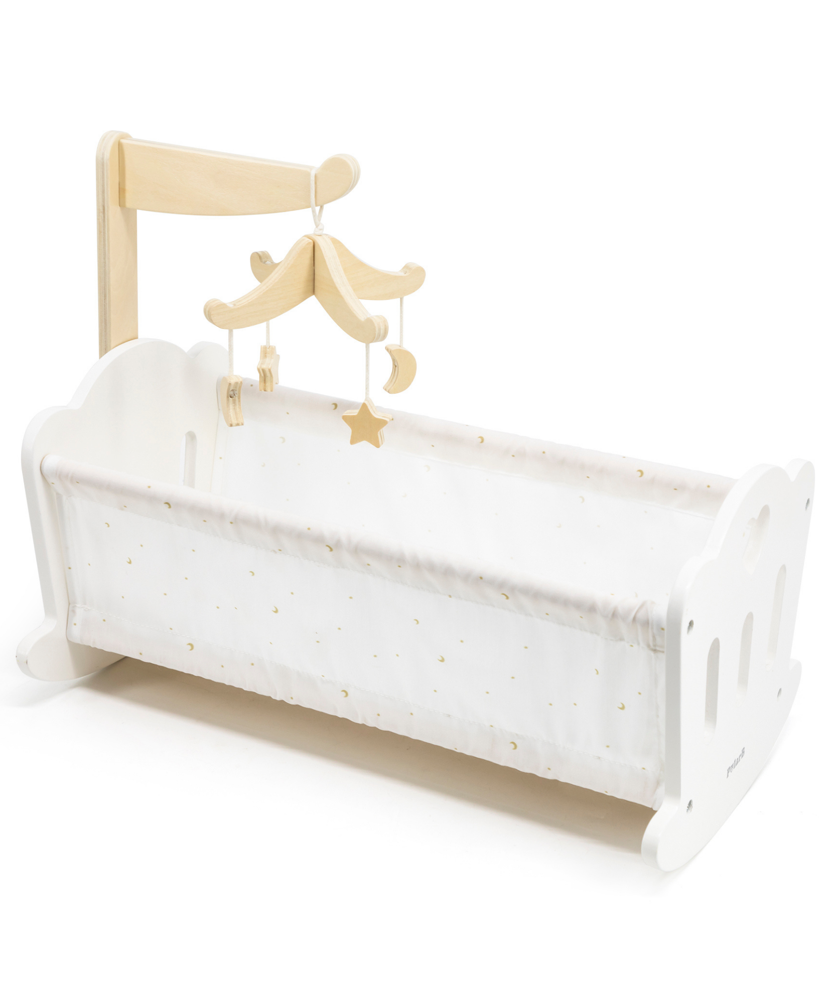 مهد الدمى الخشبي PolarB من خشب متين مع وسادة وبطانية وسرير متحرك، يناسب الدمى حتى 38 سم، للأعمار من 3 سنوات فما فوق