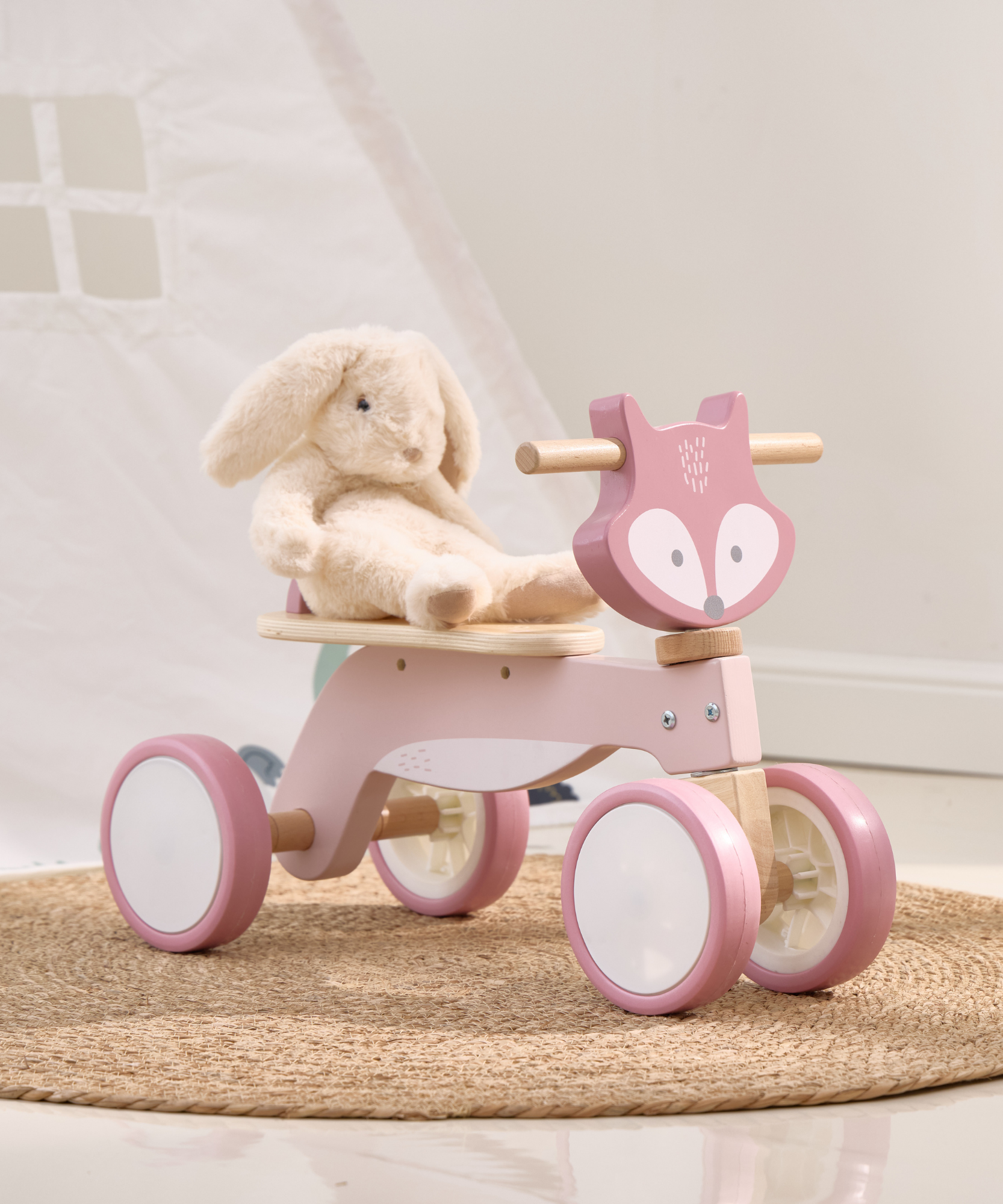 دراجة بولار بي ثلاثية العجلات خشبية للأطفال الصغار مزودة بقفل توجيه آمن وإطارات من مادة إي في إيه - دراجة توازن قابلة للركوب للأطفال من سن 12 شهرًا فما فوق - تُنمّي مهارات التنسيق والمهارات الحركية الكبرى