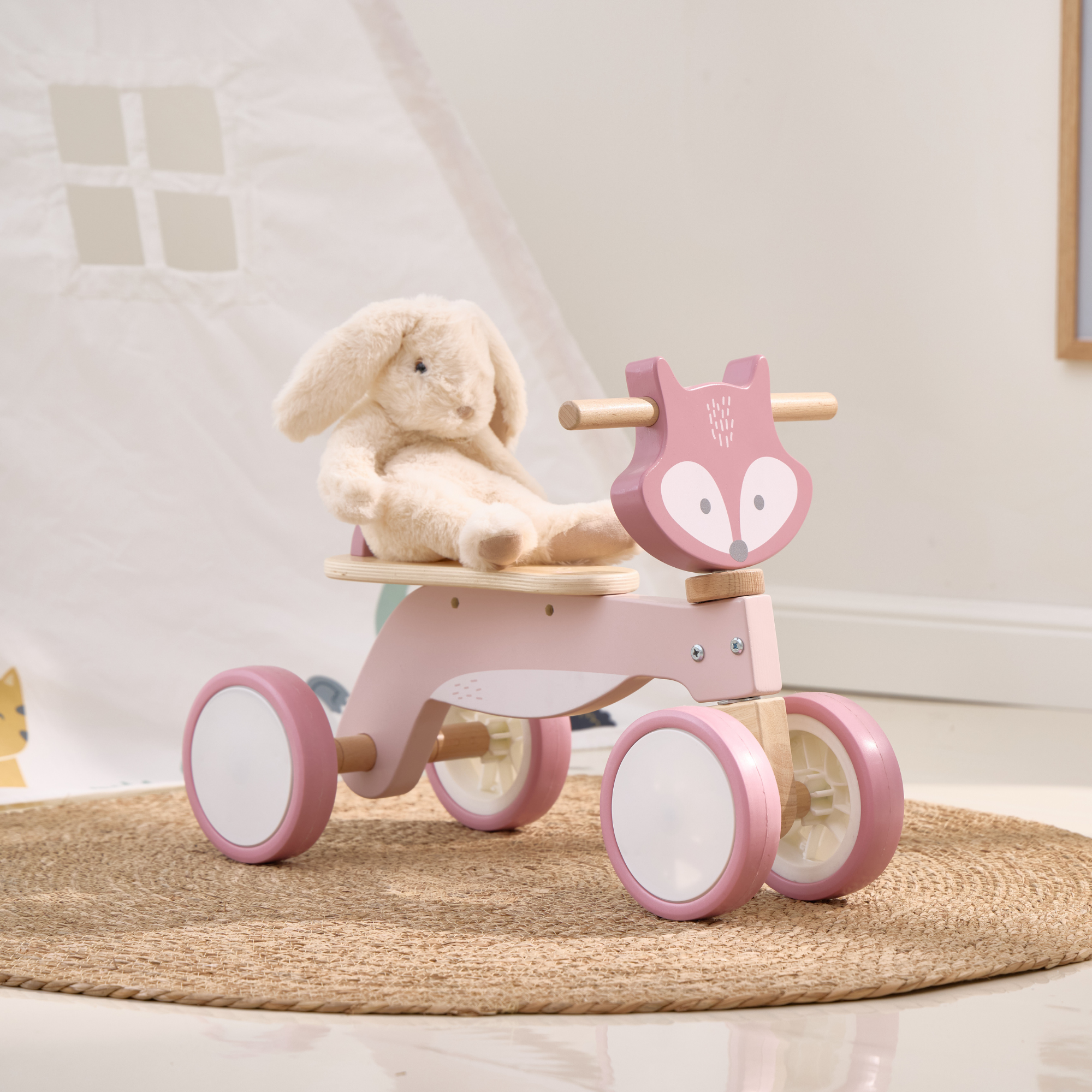 دراجة بولار بي ثلاثية العجلات خشبية للأطفال الصغار مزودة بقفل توجيه آمن وإطارات من مادة إي في إيه - دراجة توازن قابلة للركوب للأطفال من سن 12 شهرًا فما فوق - تُنمّي مهارات التنسيق والمهارات الحركية الكبرى