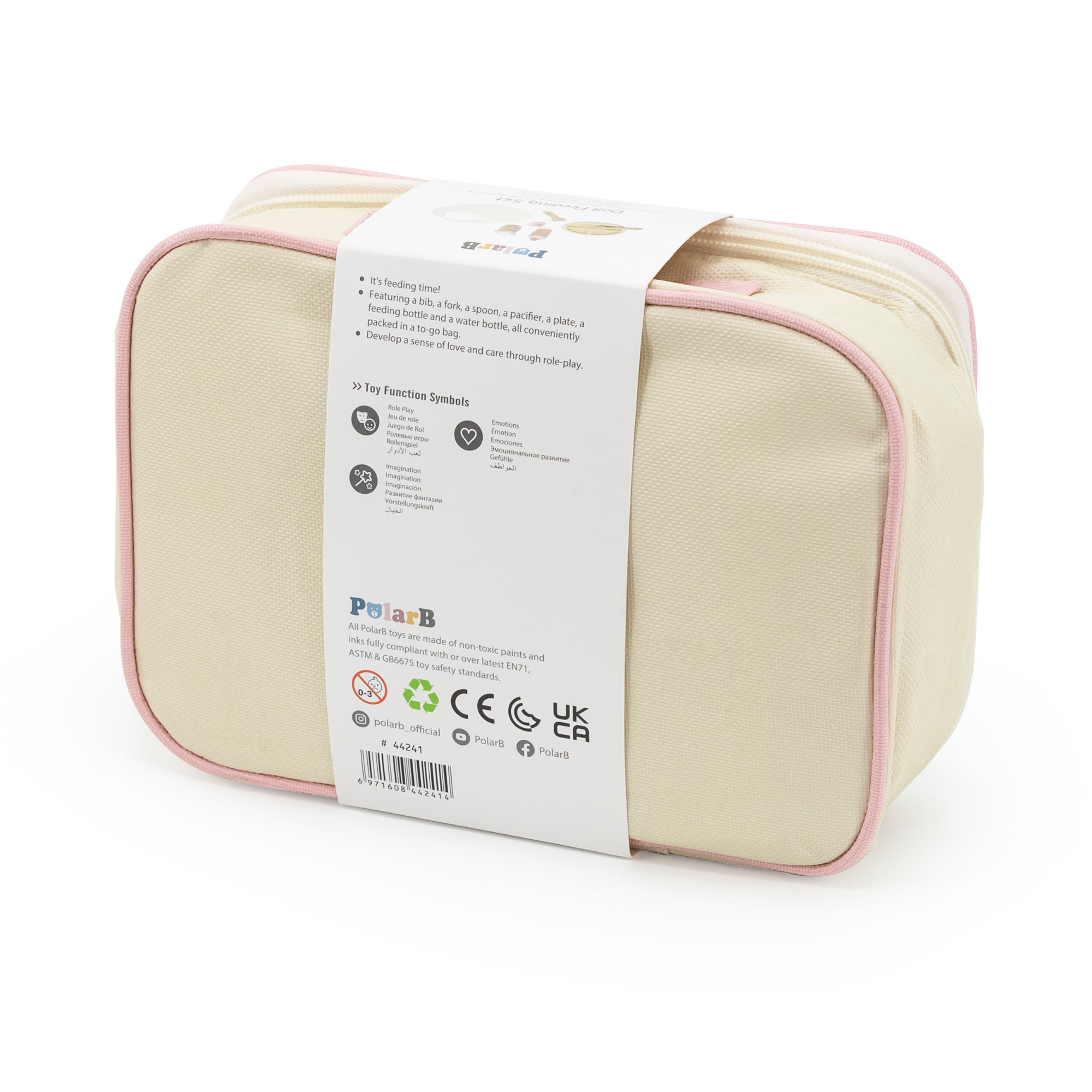 مجموعة تغذية الدمى الخشبية من PolarB للأطفال، مجموعة لعب تظاهري من 8 قطع مع حقيبة، تشجع على التعاطف واللعب الخيالي والمهارات الاجتماعية، للأعمار من 3 سنوات فما فوق