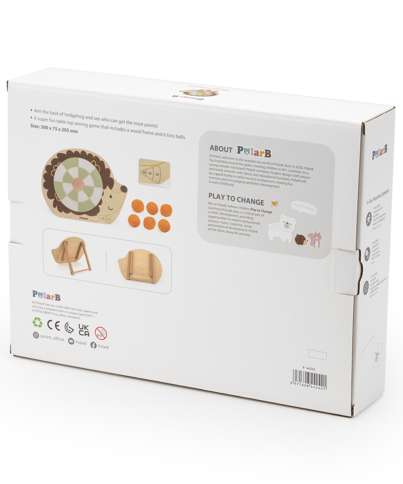 لعبة بولار بي الخشبية للأطفال، لعبة تصويب على شكل قنفذ مع 6 كرات رمي، تنمي التنسيق بين اليد والعين والمهارات الحركية، لعبة داخلية وخارجية للأعمار من 3 سنوات فما فوق