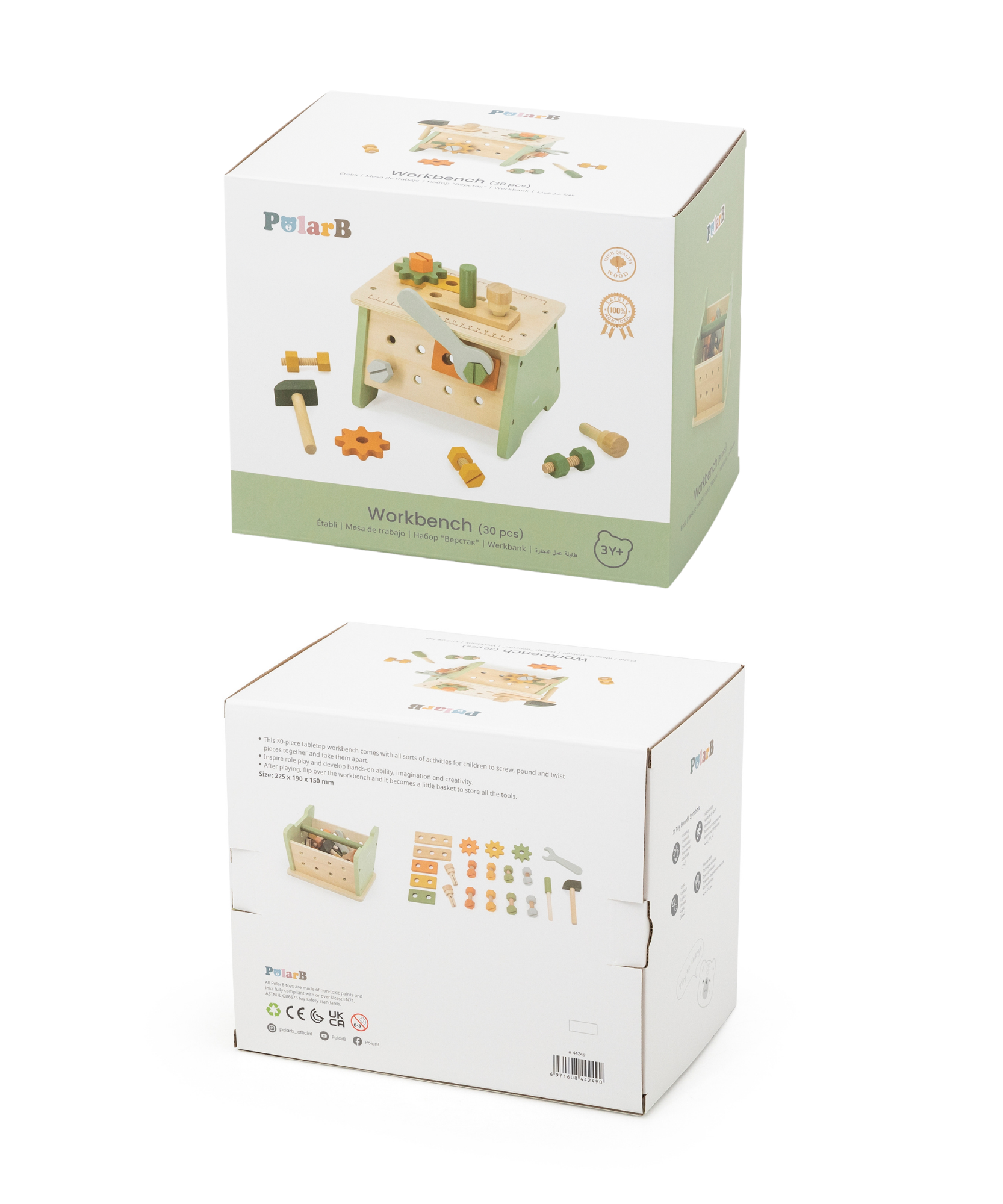 مجموعة أدوات ومنضدة عمل خشبية 2 في 1 من PolarB للأطفال، مجموعة ألعاب بناء DIY مكونة من 30 قطعة مع سلة تخزين، تعزز الخيال والمهارات الحركية الدقيقة والتعلم في مجالات العلوم والتكنولوجيا والهندسة والرياضيات، للأعمار من 3 سنوات فما فوق