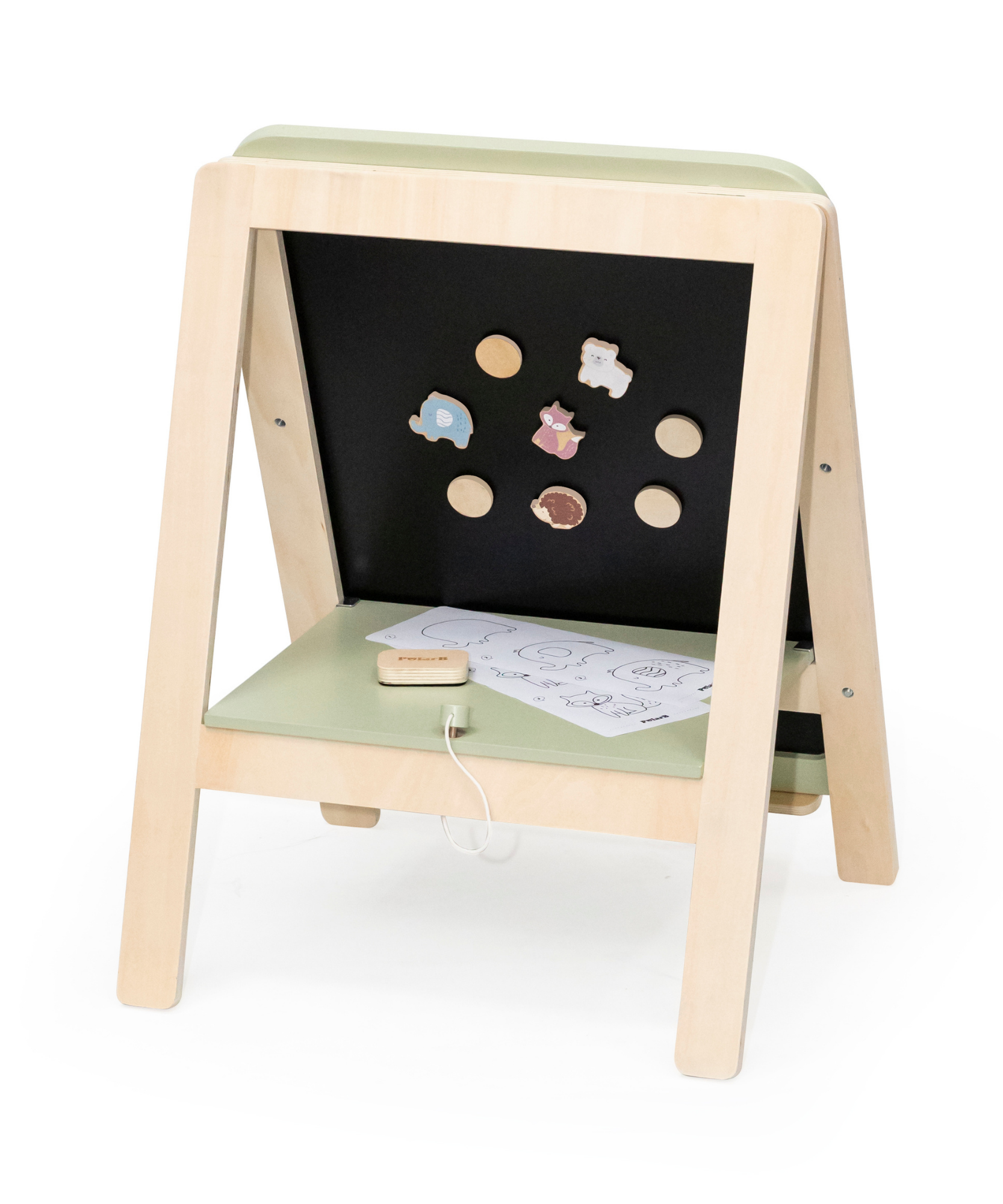 حامل رسم خشبي قائم من PolarB مع ألواح مغناطيسية، حامل فني مزدوج الجوانب قابل لتعديل الارتفاع للأطفال مع ملحقات، بتصميم حيوانات، مناسب للأعمار من 3 سنوات فما فوق