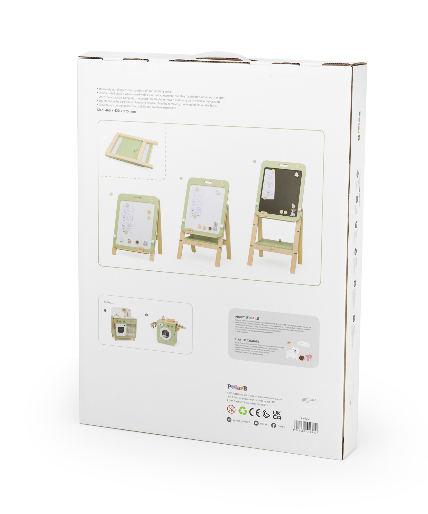 حامل رسم خشبي قائم من PolarB مع ألواح مغناطيسية، حامل فني مزدوج الجوانب قابل لتعديل الارتفاع للأطفال مع ملحقات، بتصميم حيوانات، مناسب للأعمار من 3 سنوات فما فوق