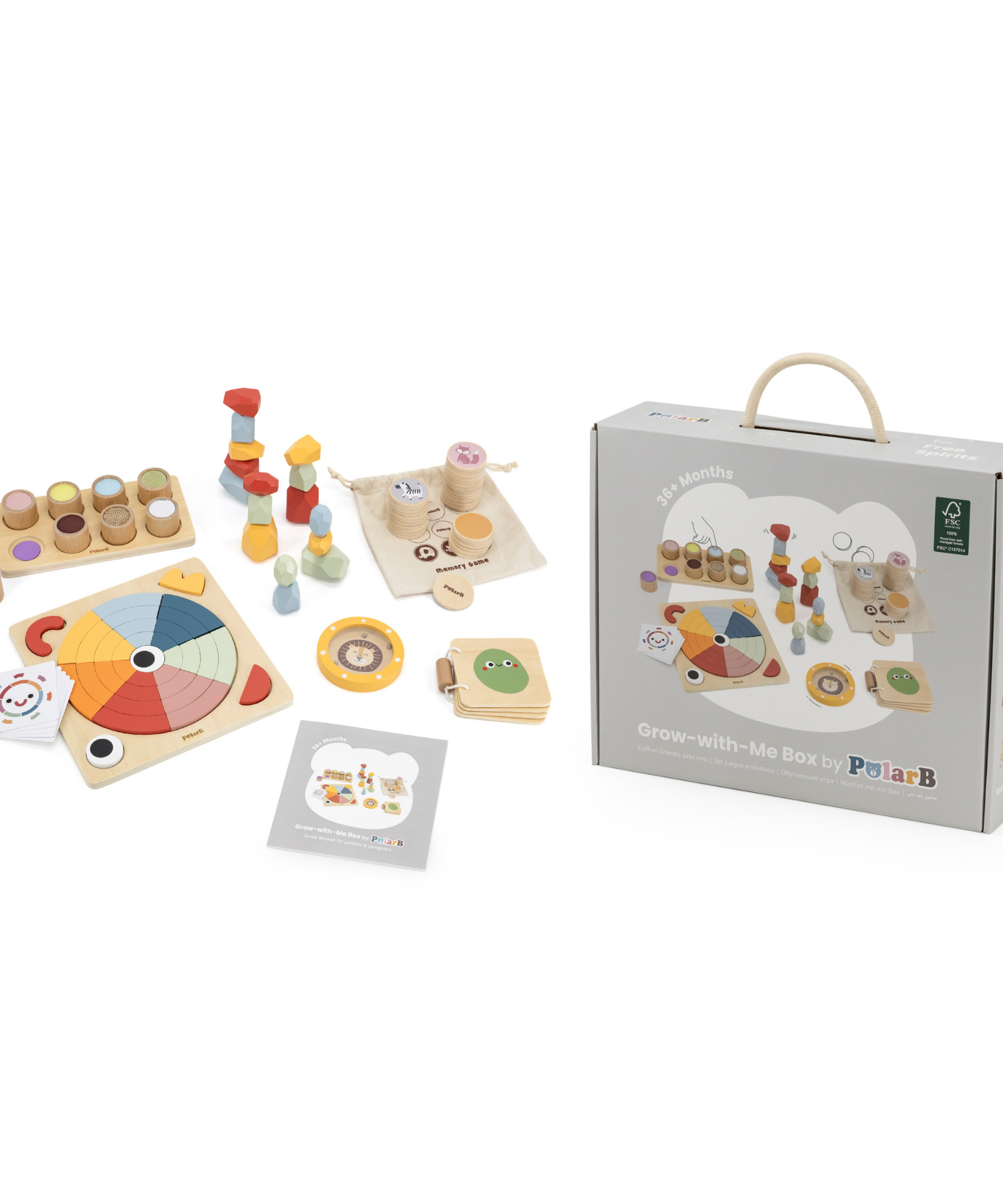 مجموعة ألعاب تعليمية للأطفال الصغار من PolarB Grow-with-Me Free Spirits، تُنمي المهارات الحسية والحركية والذاكرة والعواطف والأنشطة الإبداعية، وهي ألعاب خشبية صديقة للبيئة للأطفال من سن 3 سنوات فما فوق