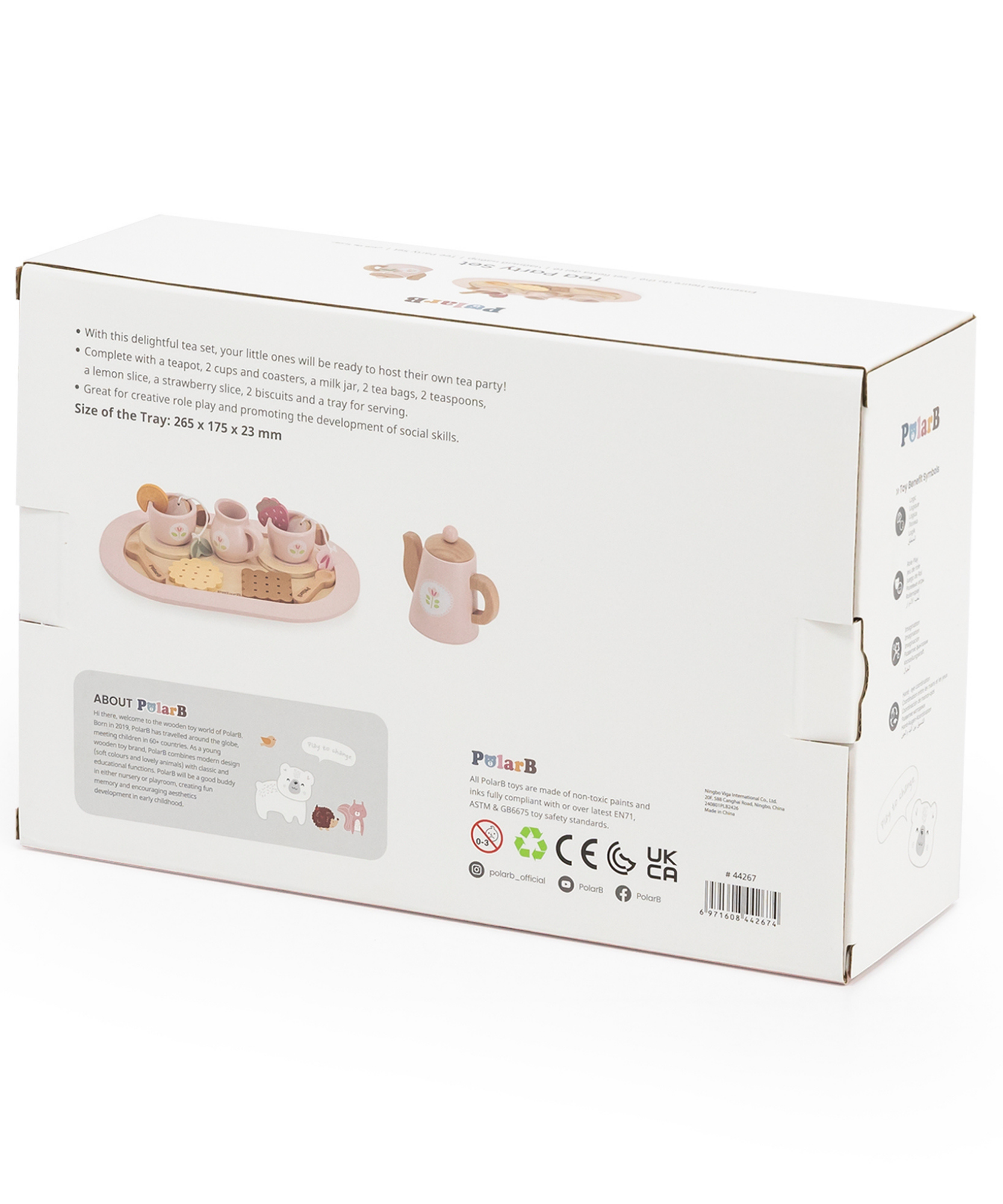مجموعة حفل الشاي الخشبية من PolarB، مجموعة شاي تظاهرية مع إبريق شاي وأكواب وصينية وبسكويت وملحقات، لعبة لعب الأدوار للأطفال الصغار، من سن 3 سنوات فما فوق
