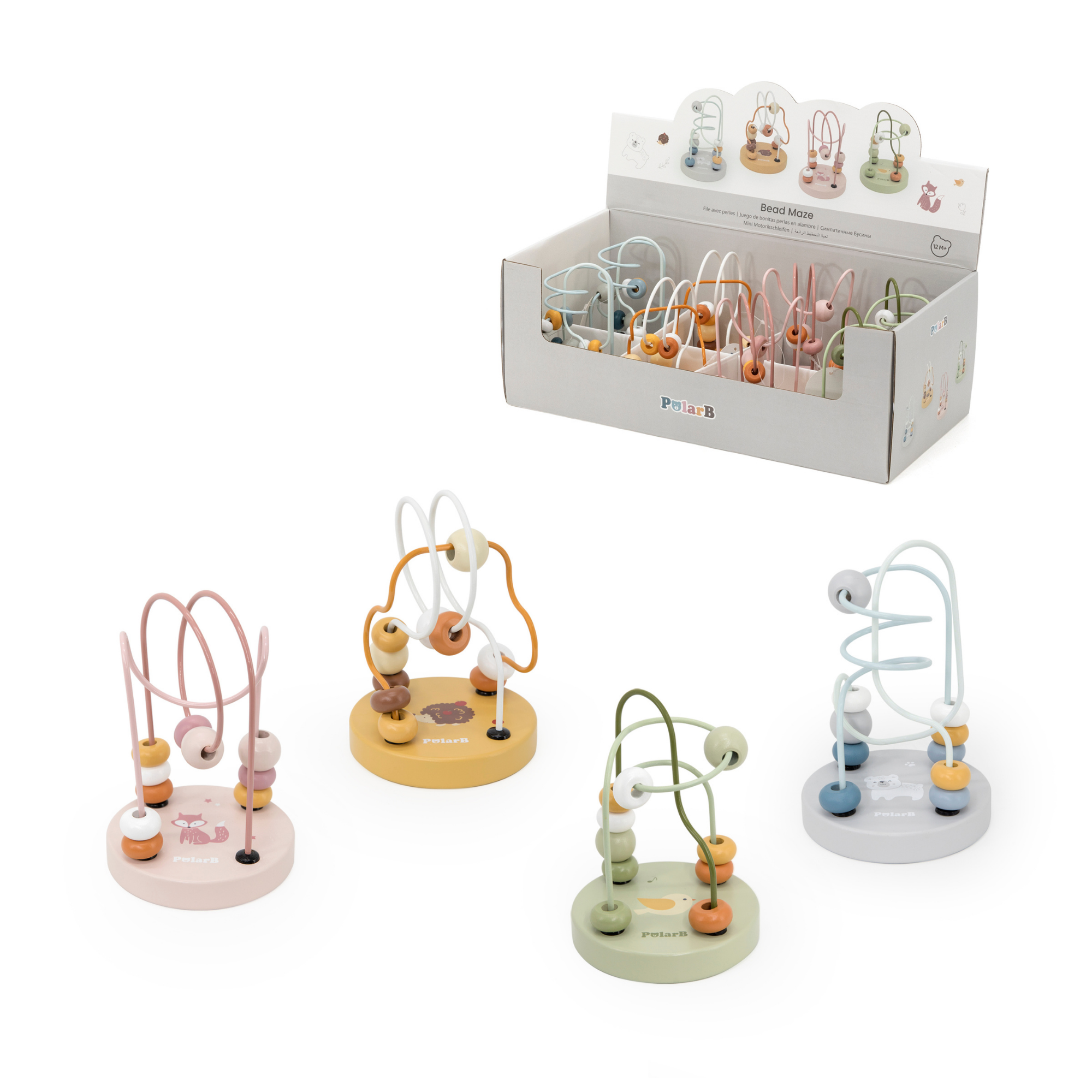 لعبة متاهة الخرز الخشبي من بولار بي، نشاط كلاسيكي لتنمية المهارات الحركية للأطفال الصغار، 10 خرزات، قاعدة ملونة، للأعمار من 12 شهرًا فما فوق، تصميمات متنوعة