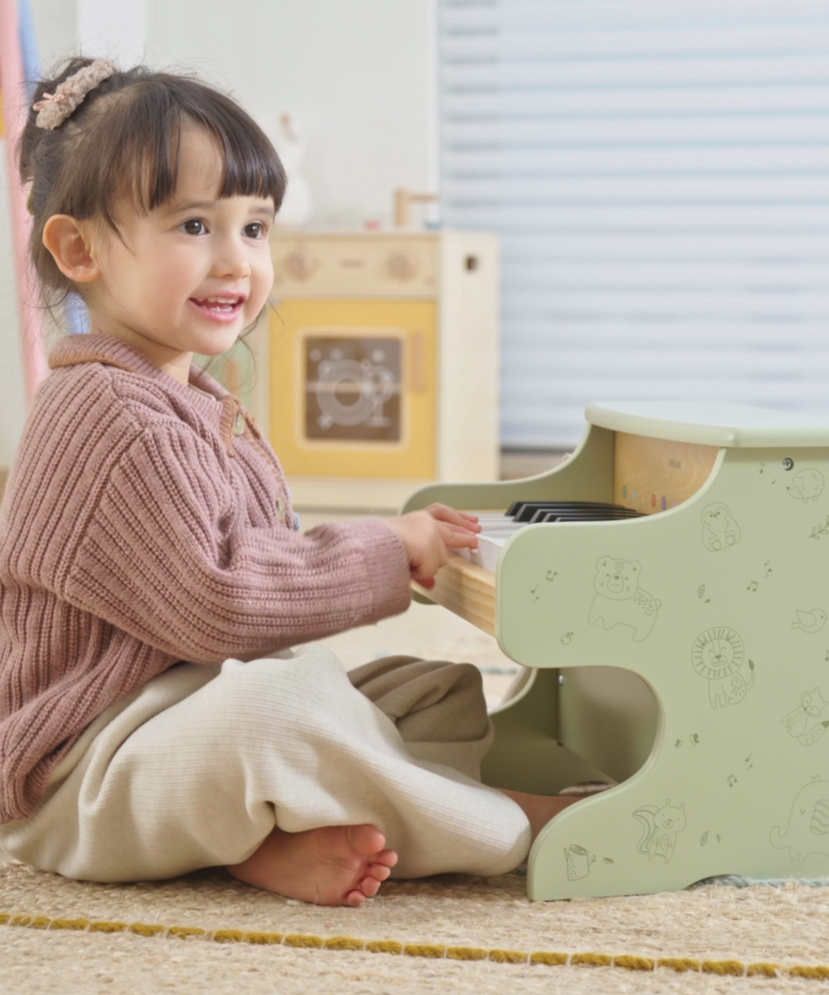 بيانو لعبة خشبي من PolarB للأطفال، آلة موسيقية تعليمية بمفاتيح ملونة ونوتة أغاني، بيانو تعليمي للأطفال من سن 3 سنوات فما فوق