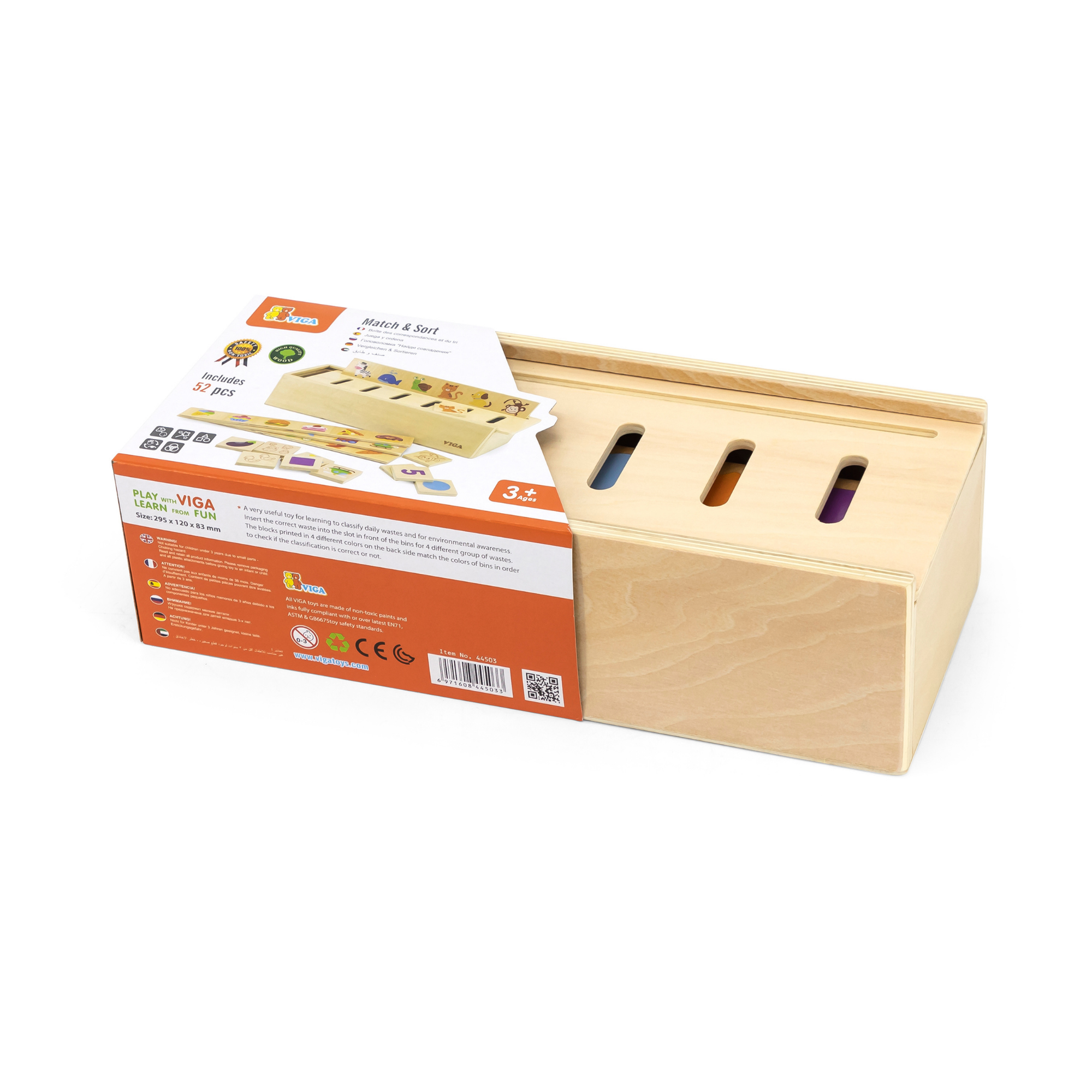 Viga Match & Sort, 52 Piece Mix & Match Puzzle, Montessori Wooden Toy, Develops Sensory, Cognitive & Fine Motor Skills, Non-Toxic & Eco-friendly Kids Educational Toy, Suitable for Children Aged 3Y+