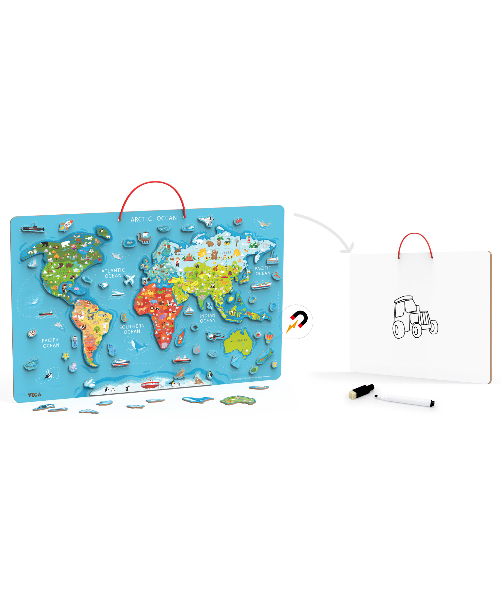 لوحة مسح جاف من فيجا مع أحجية عالم مغناطيسية، لعبة مونتيسوري خشبية، تنمي المهارات الحسية والإدراكية والحركية الدقيقة، لعبة تعليمية للأطفال غير سامة وصديقة للبيئة، مناسبة للأطفال من سن 3 سنوات فما فوق