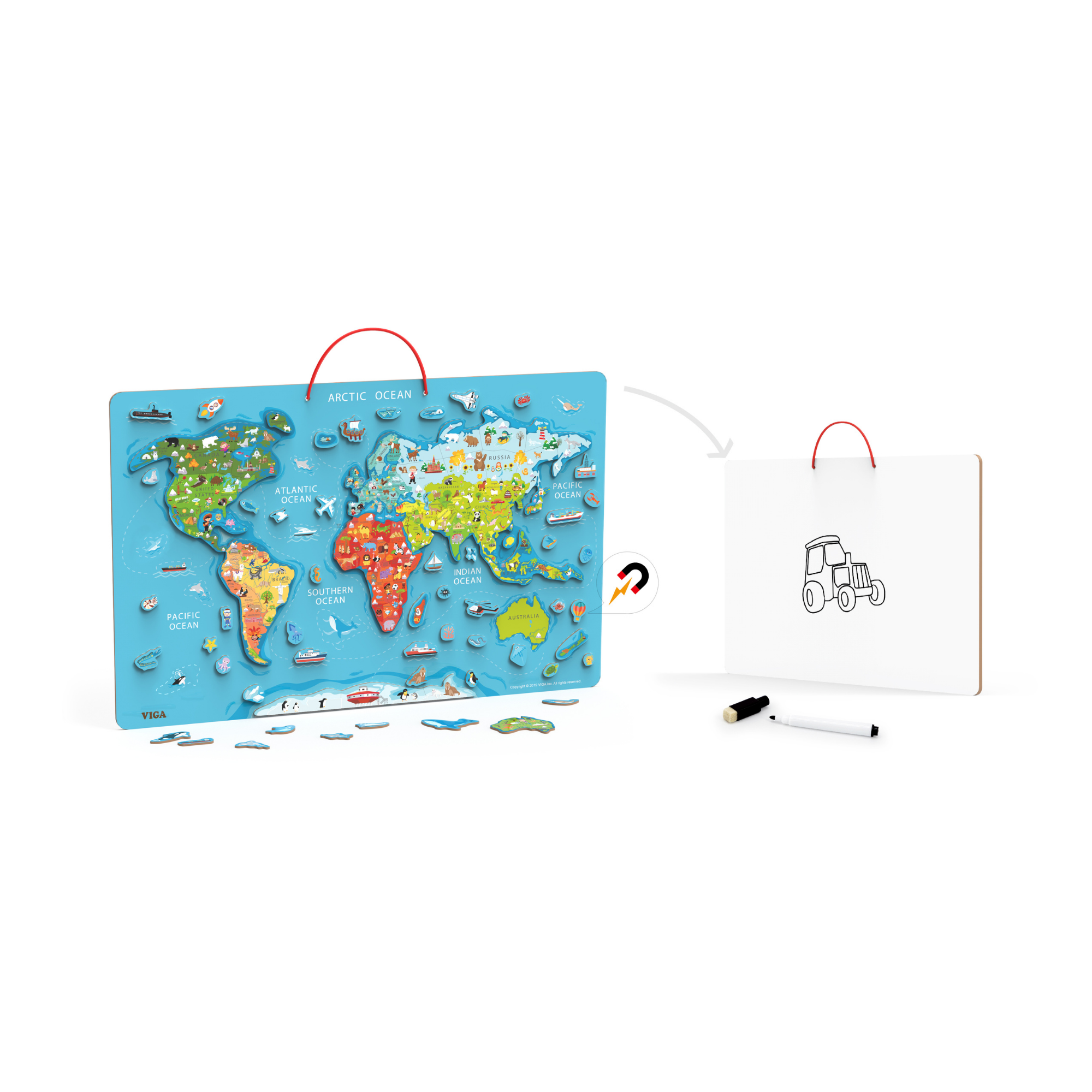 لوحة مسح جاف من فيجا مع أحجية عالم مغناطيسية، لعبة مونتيسوري خشبية، تنمي المهارات الحسية والإدراكية والحركية الدقيقة، لعبة تعليمية للأطفال غير سامة وصديقة للبيئة، مناسبة للأطفال من سن 3 سنوات فما فوق