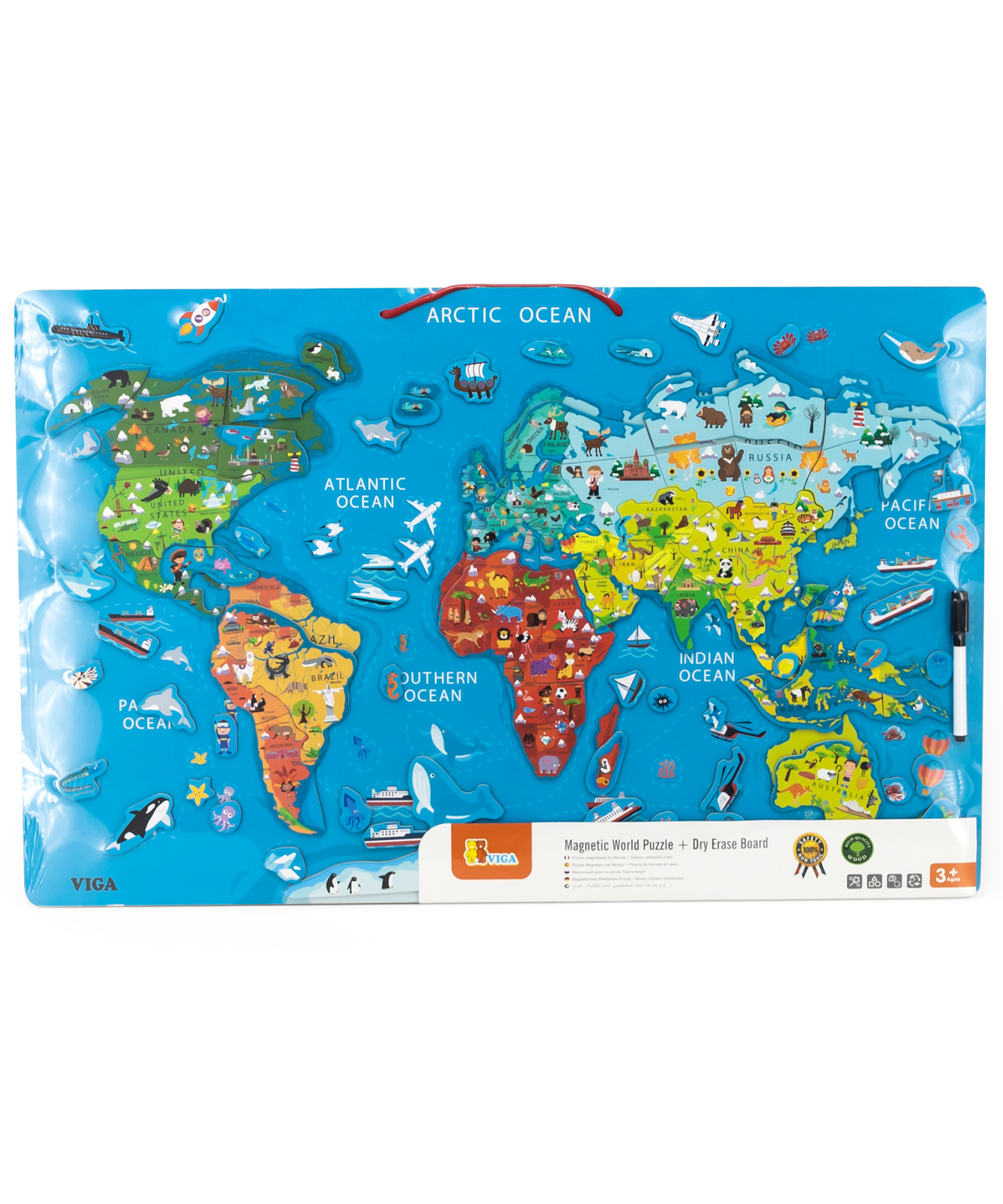 لوحة مسح جاف من فيجا مع أحجية عالم مغناطيسية، لعبة مونتيسوري خشبية، تنمي المهارات الحسية والإدراكية والحركية الدقيقة، لعبة تعليمية للأطفال غير سامة وصديقة للبيئة، مناسبة للأطفال من سن 3 سنوات فما فوق