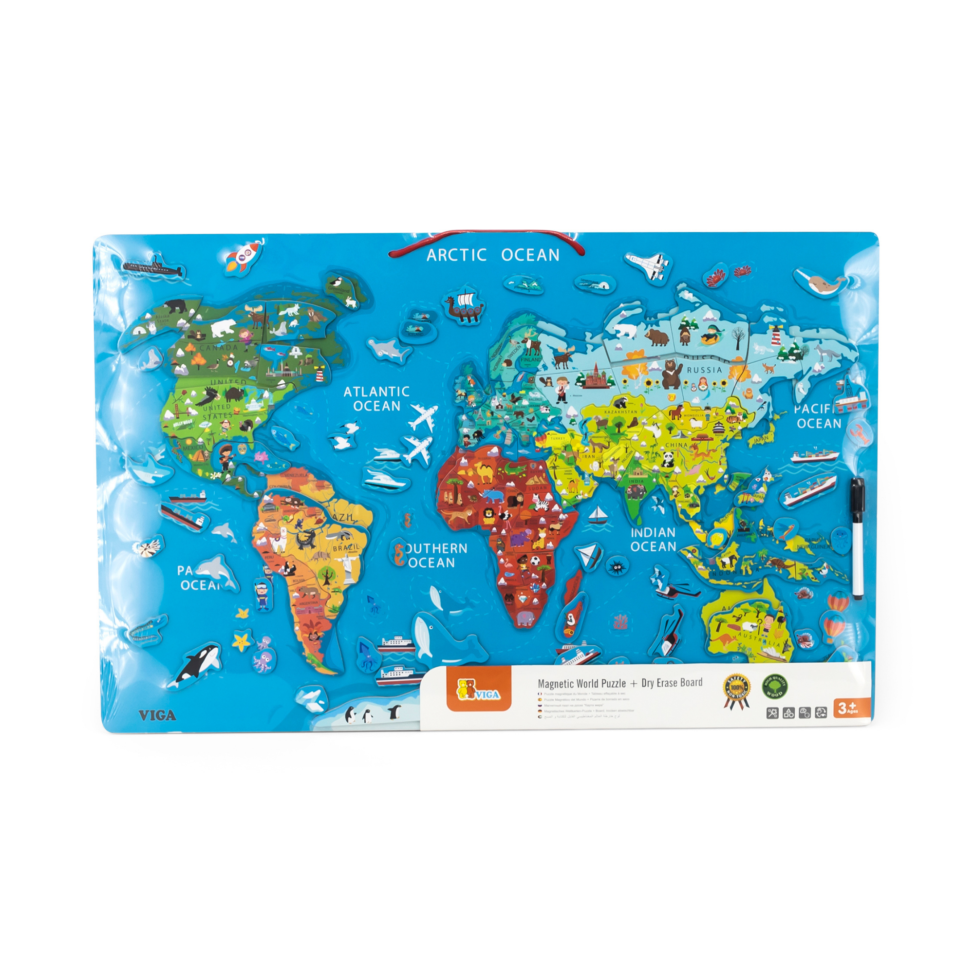 لوحة مسح جاف من فيجا مع أحجية عالم مغناطيسية، لعبة مونتيسوري خشبية، تنمي المهارات الحسية والإدراكية والحركية الدقيقة، لعبة تعليمية للأطفال غير سامة وصديقة للبيئة، مناسبة للأطفال من سن 3 سنوات فما فوق