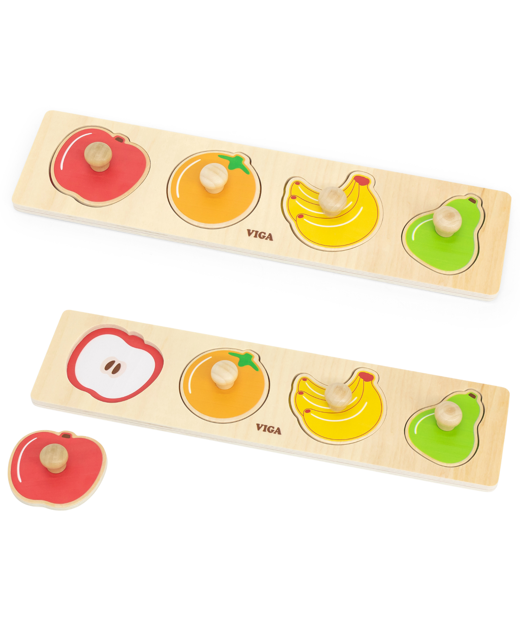 لعبة أحجية فيجا فروتس، مكونة من 4 قطع، لعبة مونتيسوري الخشبية، تنمي المهارات الحسية والإدراكية والحركية الدقيقة، غير سامة وصديقة للبيئة، مناسبة للأولاد والبنات من سن 12 شهرًا فما فوق