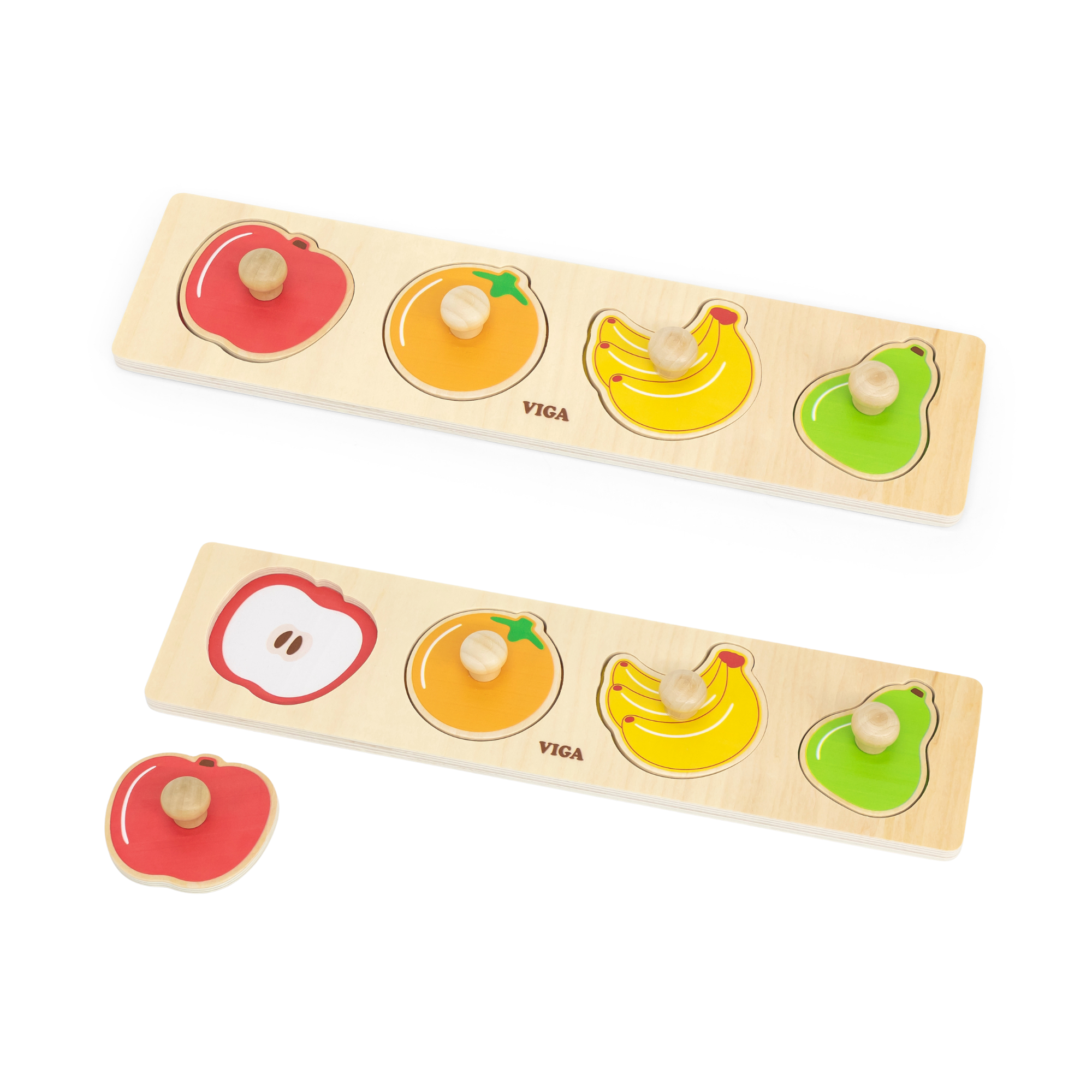لعبة أحجية فيجا فروتس، مكونة من 4 قطع، لعبة مونتيسوري الخشبية، تنمي المهارات الحسية والإدراكية والحركية الدقيقة، غير سامة وصديقة للبيئة، مناسبة للأولاد والبنات من سن 12 شهرًا فما فوق