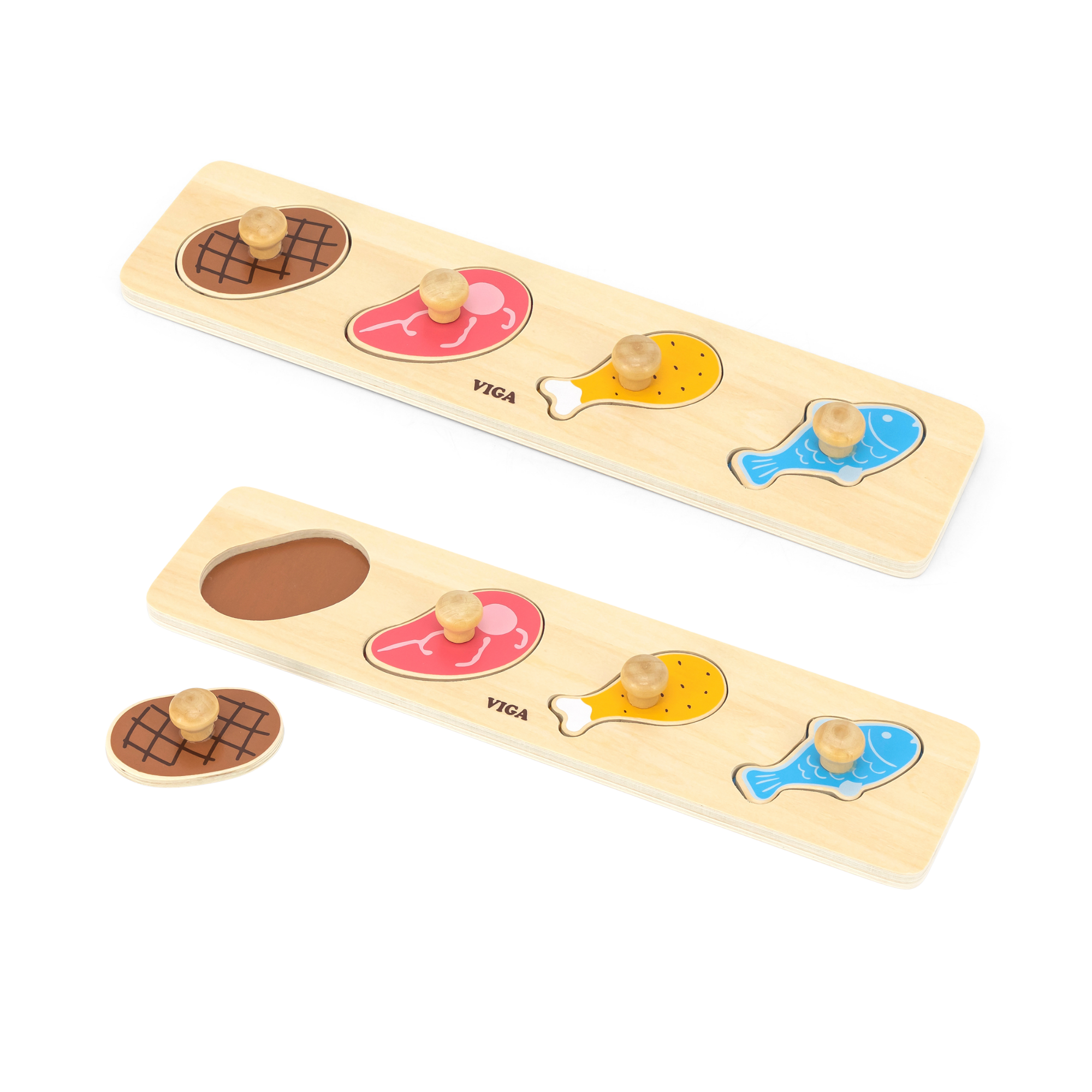 لعبة فيجا لحوم وأسماك، مكونة من 4 قطع، لعبة مونتيسوري خشبية، تنمي المهارات الحسية والإدراكية والحركية الدقيقة، لعبة تعليمية للأطفال غير سامة وصديقة للبيئة، مناسبة للأولاد والبنات من سن 12 شهرًا فما فوق
