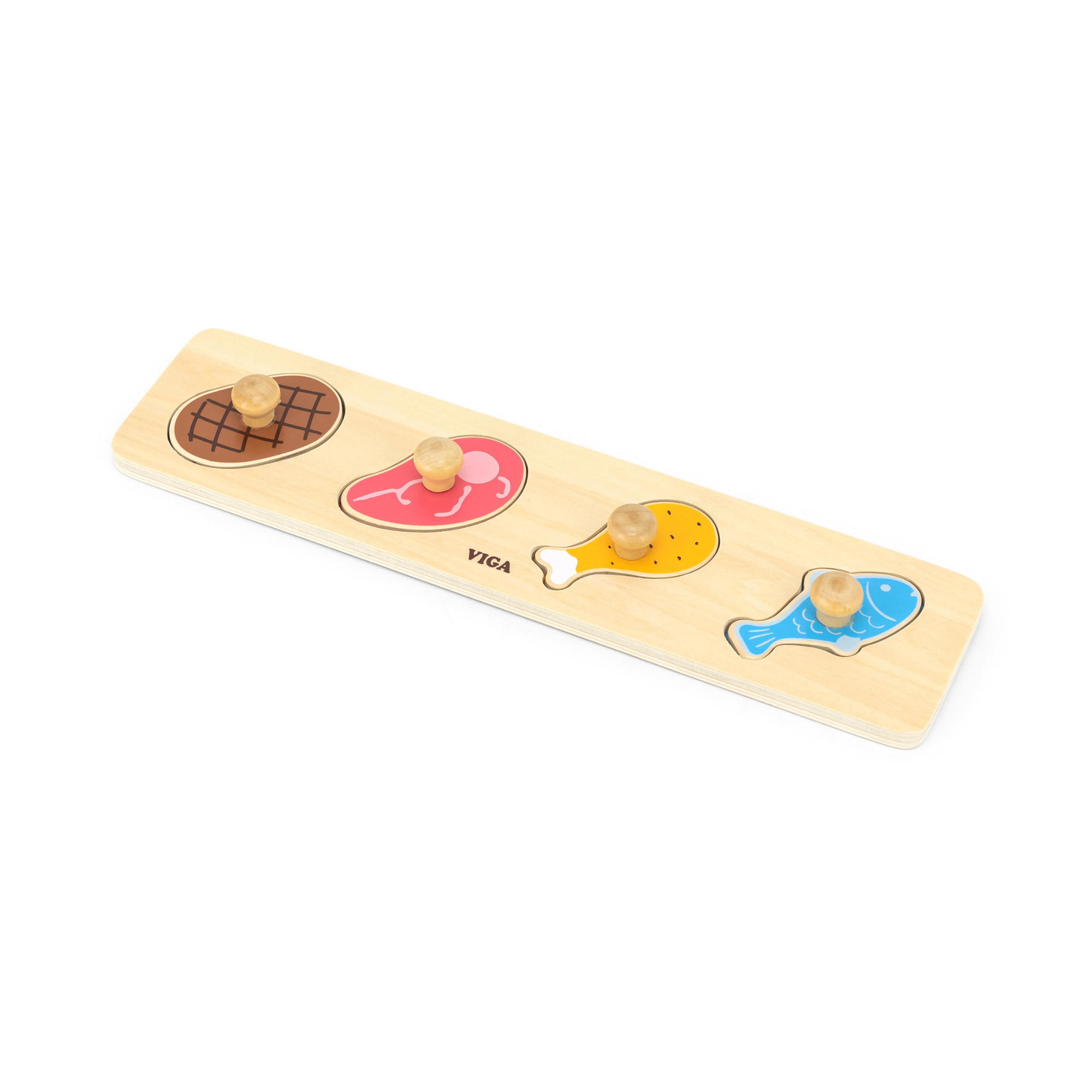 لعبة فيجا لحوم وأسماك، مكونة من 4 قطع، لعبة مونتيسوري خشبية، تنمي المهارات الحسية والإدراكية والحركية الدقيقة، لعبة تعليمية للأطفال غير سامة وصديقة للبيئة، مناسبة للأولاد والبنات من سن 12 شهرًا فما فوق