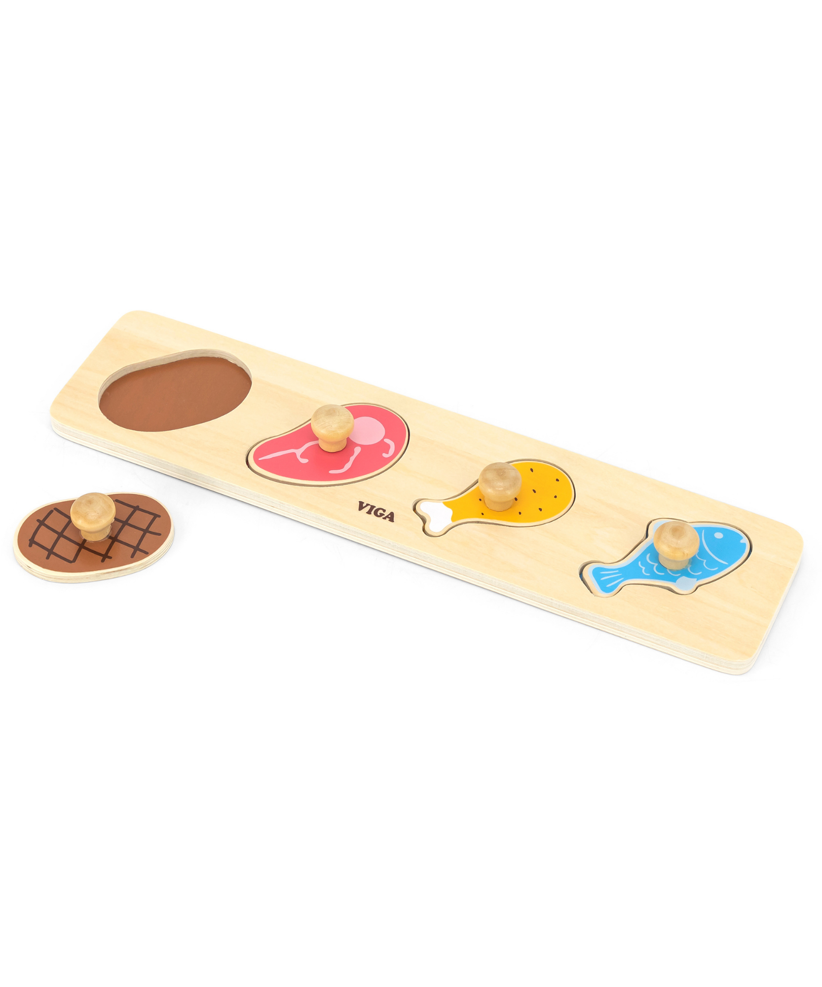 لعبة فيجا لحوم وأسماك، مكونة من 4 قطع، لعبة مونتيسوري خشبية، تنمي المهارات الحسية والإدراكية والحركية الدقيقة، لعبة تعليمية للأطفال غير سامة وصديقة للبيئة، مناسبة للأولاد والبنات من سن 12 شهرًا فما فوق