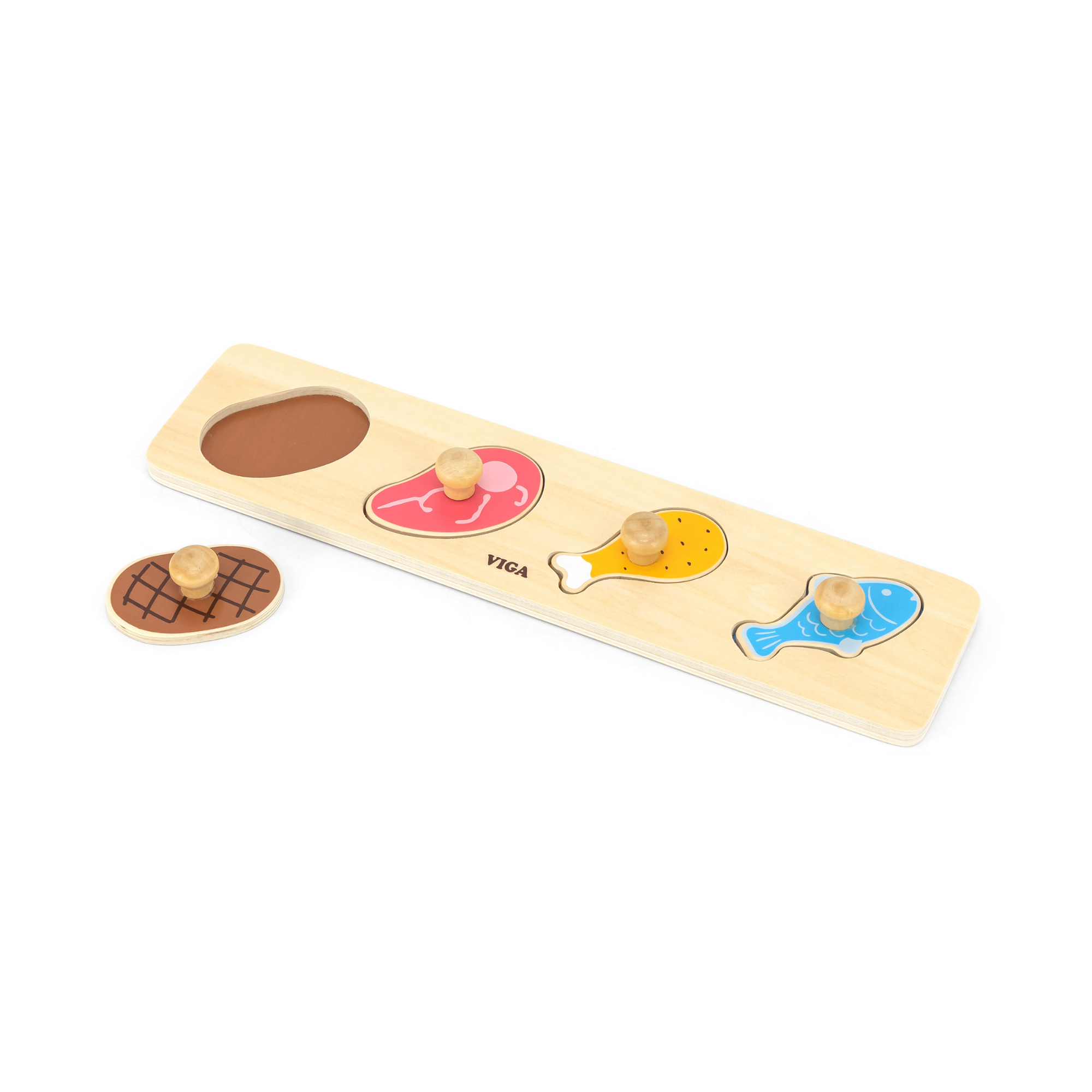 لعبة فيجا لحوم وأسماك، مكونة من 4 قطع، لعبة مونتيسوري خشبية، تنمي المهارات الحسية والإدراكية والحركية الدقيقة، لعبة تعليمية للأطفال غير سامة وصديقة للبيئة، مناسبة للأولاد والبنات من سن 12 شهرًا فما فوق