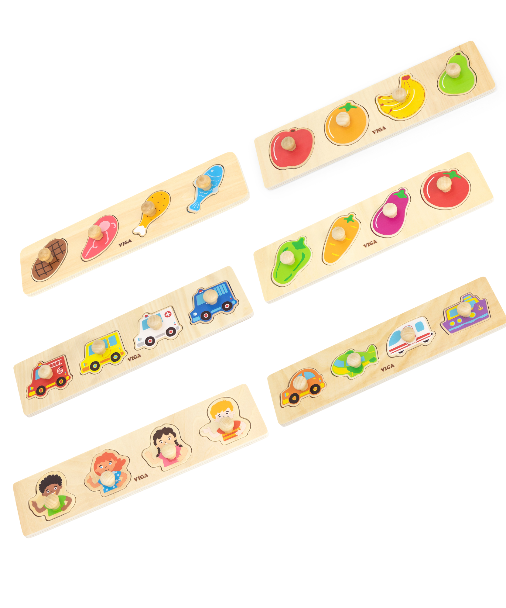 لعبة فيجا ديفرنت سكين، أحجية بمقبض من 4 قطع، لعبة مونتيسوري خشبية، تنمي المهارات الحسية والإدراكية والحركية الدقيقة، لعبة تعليمية للأطفال غير سامة وصديقة للبيئة، مناسبة للأولاد والبنات من سن 12 شهرًا فما فوق