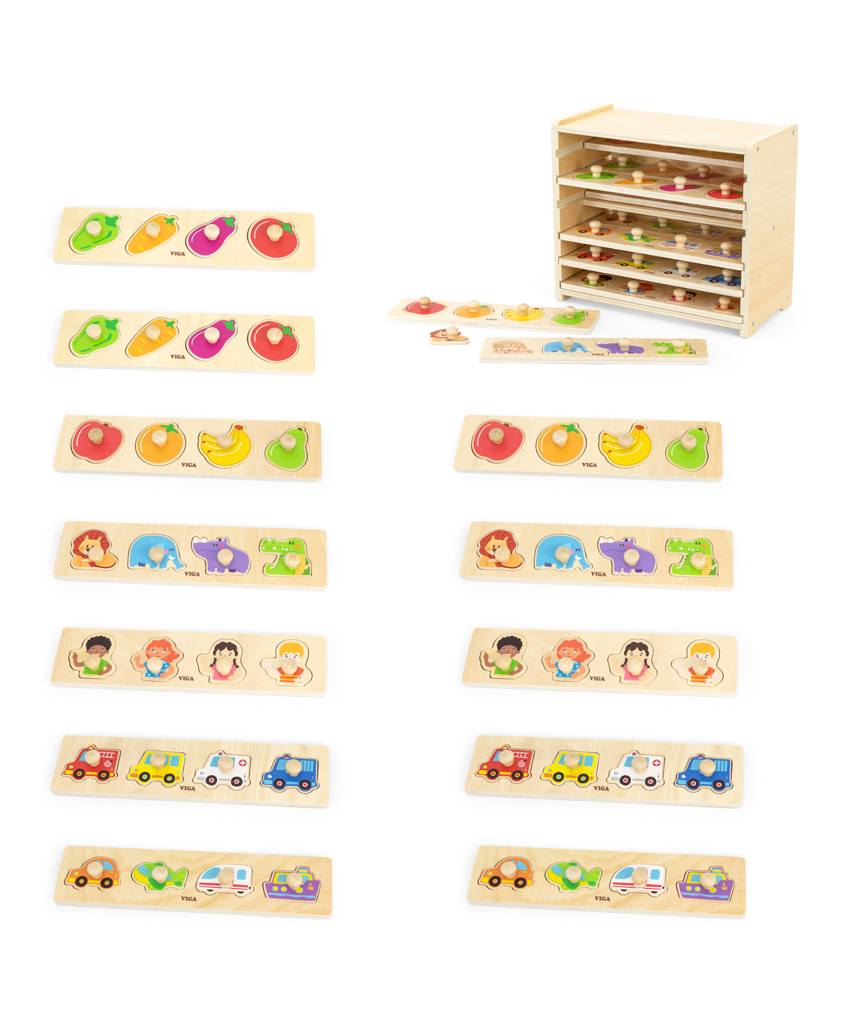مجموعة فيجا من 12 قطعة، أحجية بمقبض مكونة من 4 قطع، لعبة مونتيسوري الخشبية، تنمي المهارات الحسية والإدراكية والحركية الدقيقة، لعبة تعليمية للأطفال غير سامة وصديقة للبيئة، مناسبة للأولاد والبنات من سن 12 شهرًا فما فوق