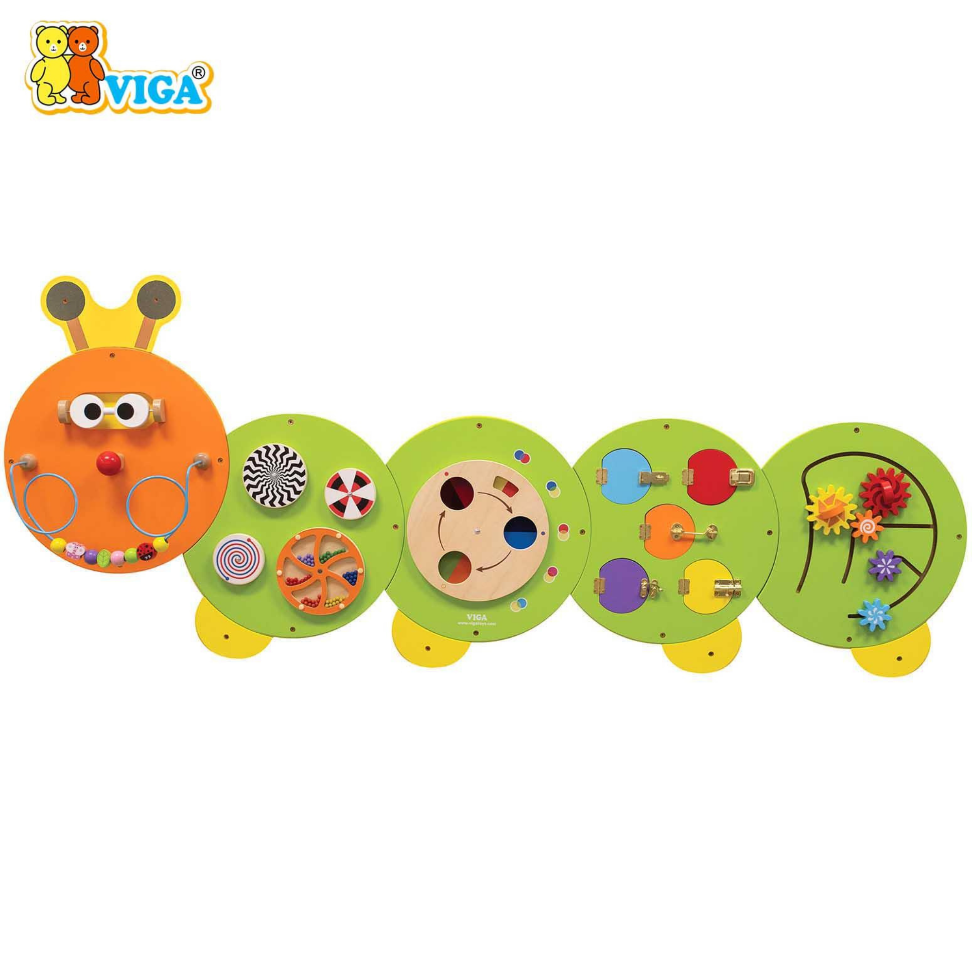 Viga Caterpillar Wall Toy, Multi-Functional Montessori Activity Panel, Wooden Sensory Educational Toy, Develops Motor Skills & Cognition, Eco-Friendly & Safe, for Boys & Girls 18M+