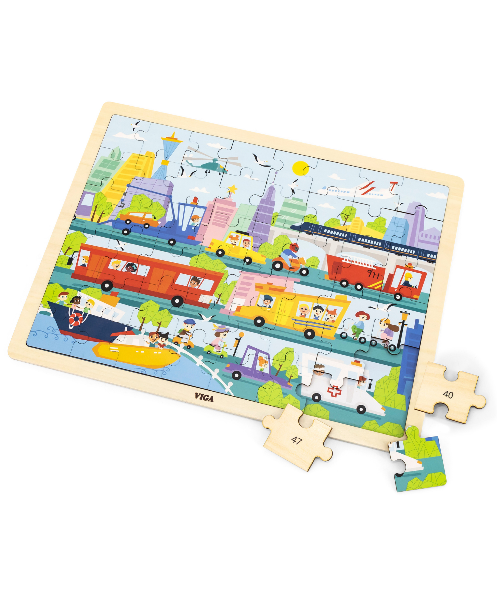 لعبة أحجية الصور المقطوعة من فيجا سيتي ترانسبورتيشن، مكونة من 48 قطعة، لعبة مونتيسوري الخشبية، تُنمّي المهارات الحسية والإدراكية والحركية الدقيقة، لعبة تعليمية للأطفال غير سامة وصديقة للبيئة، مناسبة للأطفال من سن 3 سنوات فما فوق