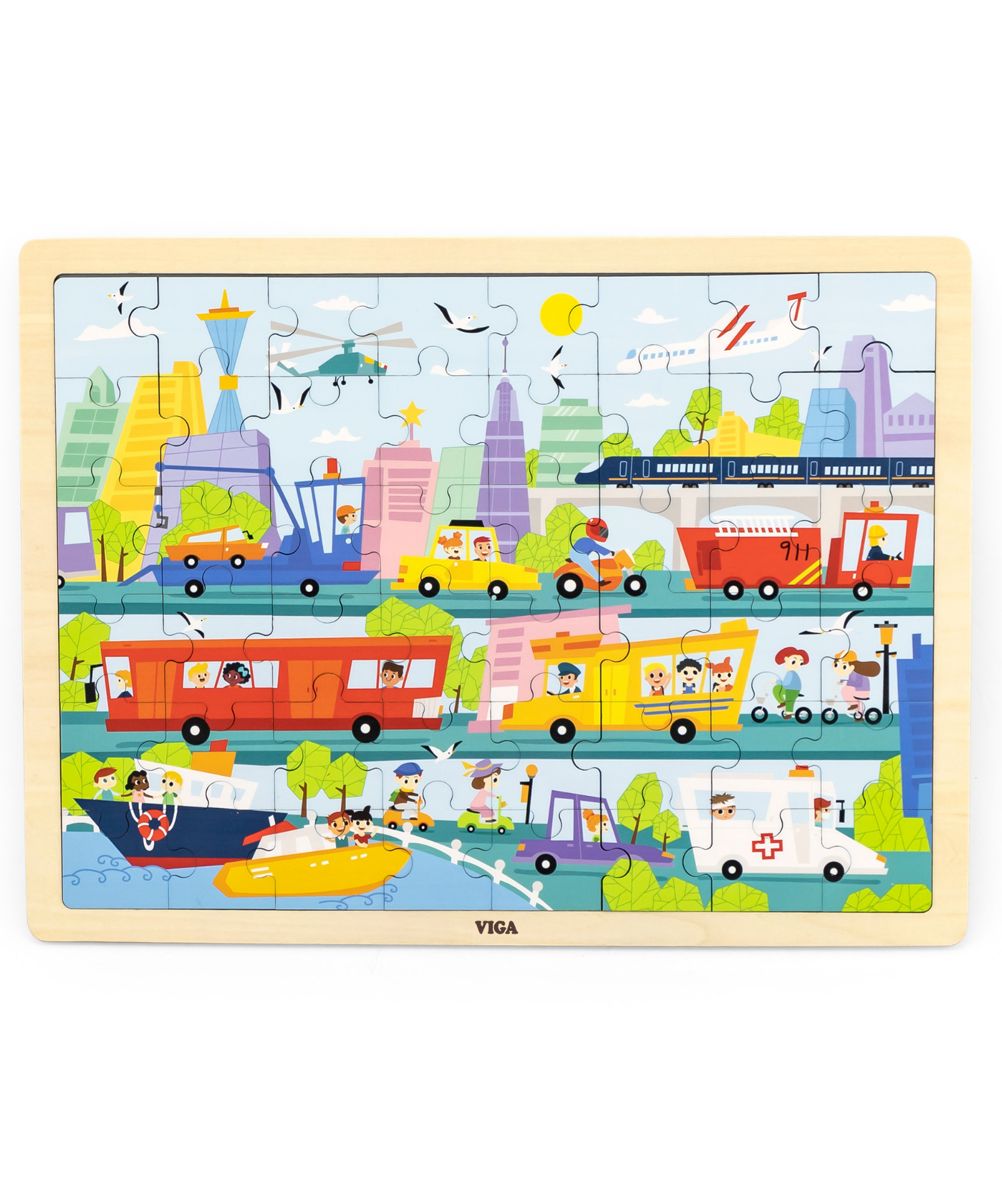 لعبة أحجية الصور المقطوعة من فيجا سيتي ترانسبورتيشن، مكونة من 48 قطعة، لعبة مونتيسوري الخشبية، تُنمّي المهارات الحسية والإدراكية والحركية الدقيقة، لعبة تعليمية للأطفال غير سامة وصديقة للبيئة، مناسبة للأطفال من سن 3 سنوات فما فوق