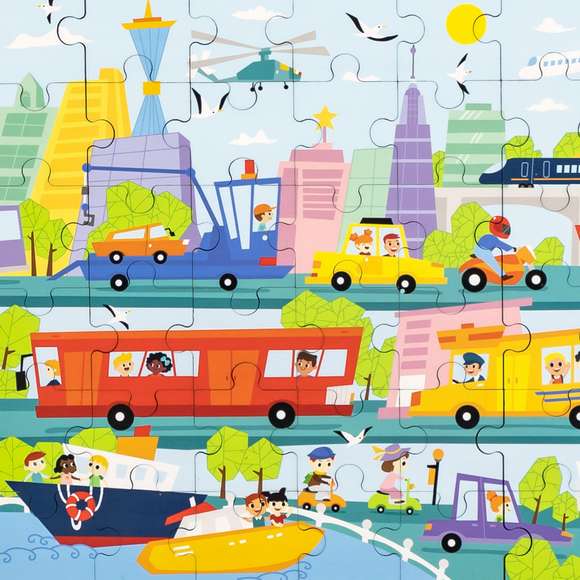 لعبة أحجية الصور المقطوعة من فيجا سيتي ترانسبورتيشن، مكونة من 48 قطعة، لعبة مونتيسوري الخشبية، تُنمّي المهارات الحسية والإدراكية والحركية الدقيقة، لعبة تعليمية للأطفال غير سامة وصديقة للبيئة، مناسبة للأطفال من سن 3 سنوات فما فوق