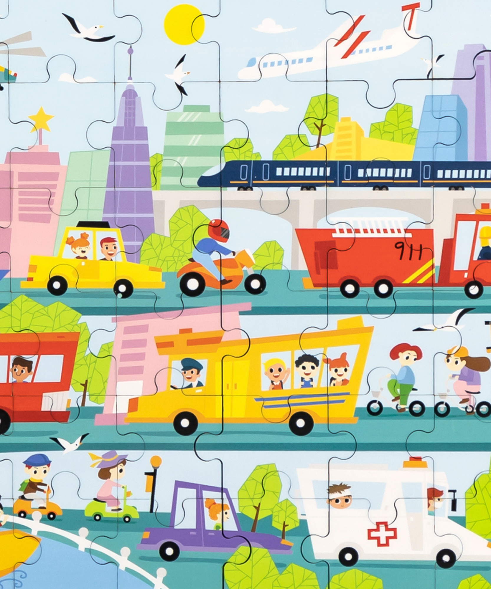 لعبة أحجية الصور المقطوعة من فيجا سيتي ترانسبورتيشن، مكونة من 48 قطعة، لعبة مونتيسوري الخشبية، تُنمّي المهارات الحسية والإدراكية والحركية الدقيقة، لعبة تعليمية للأطفال غير سامة وصديقة للبيئة، مناسبة للأطفال من سن 3 سنوات فما فوق