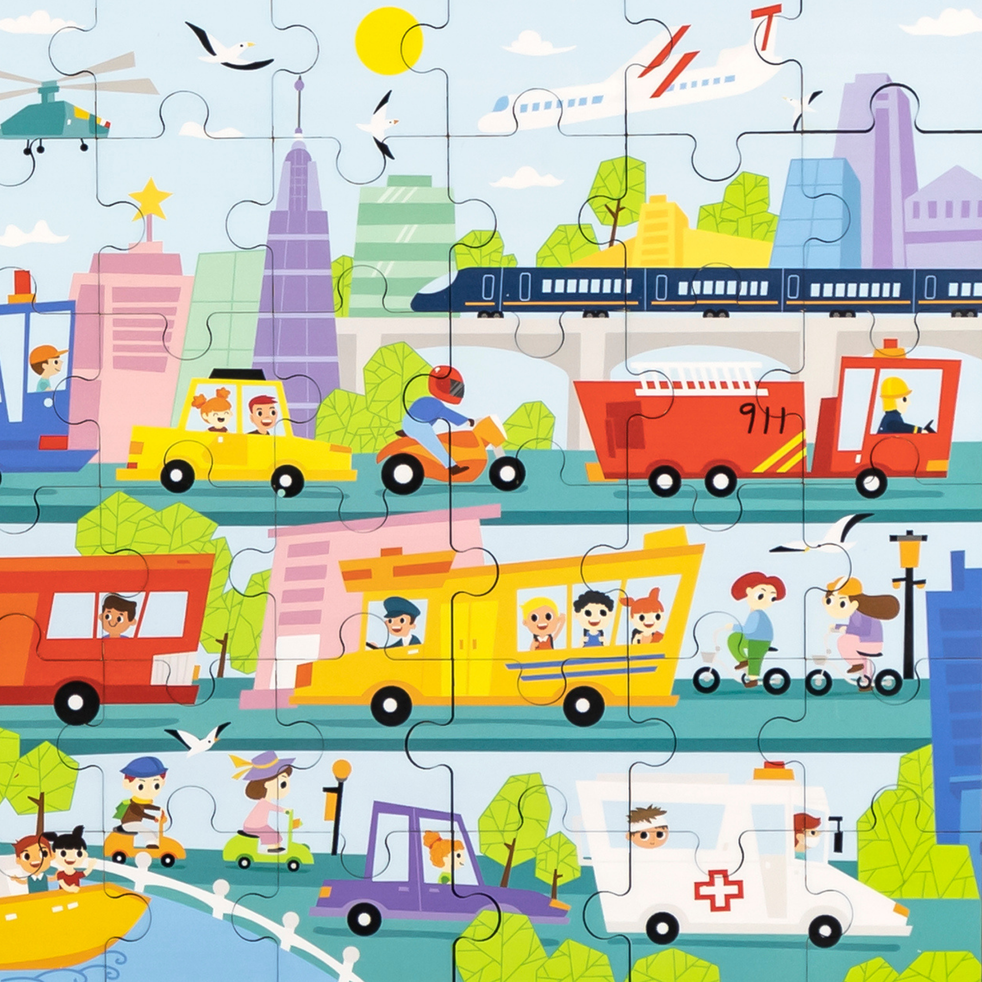 لعبة أحجية الصور المقطوعة من فيجا سيتي ترانسبورتيشن، مكونة من 48 قطعة، لعبة مونتيسوري الخشبية، تُنمّي المهارات الحسية والإدراكية والحركية الدقيقة، لعبة تعليمية للأطفال غير سامة وصديقة للبيئة، مناسبة للأطفال من سن 3 سنوات فما فوق