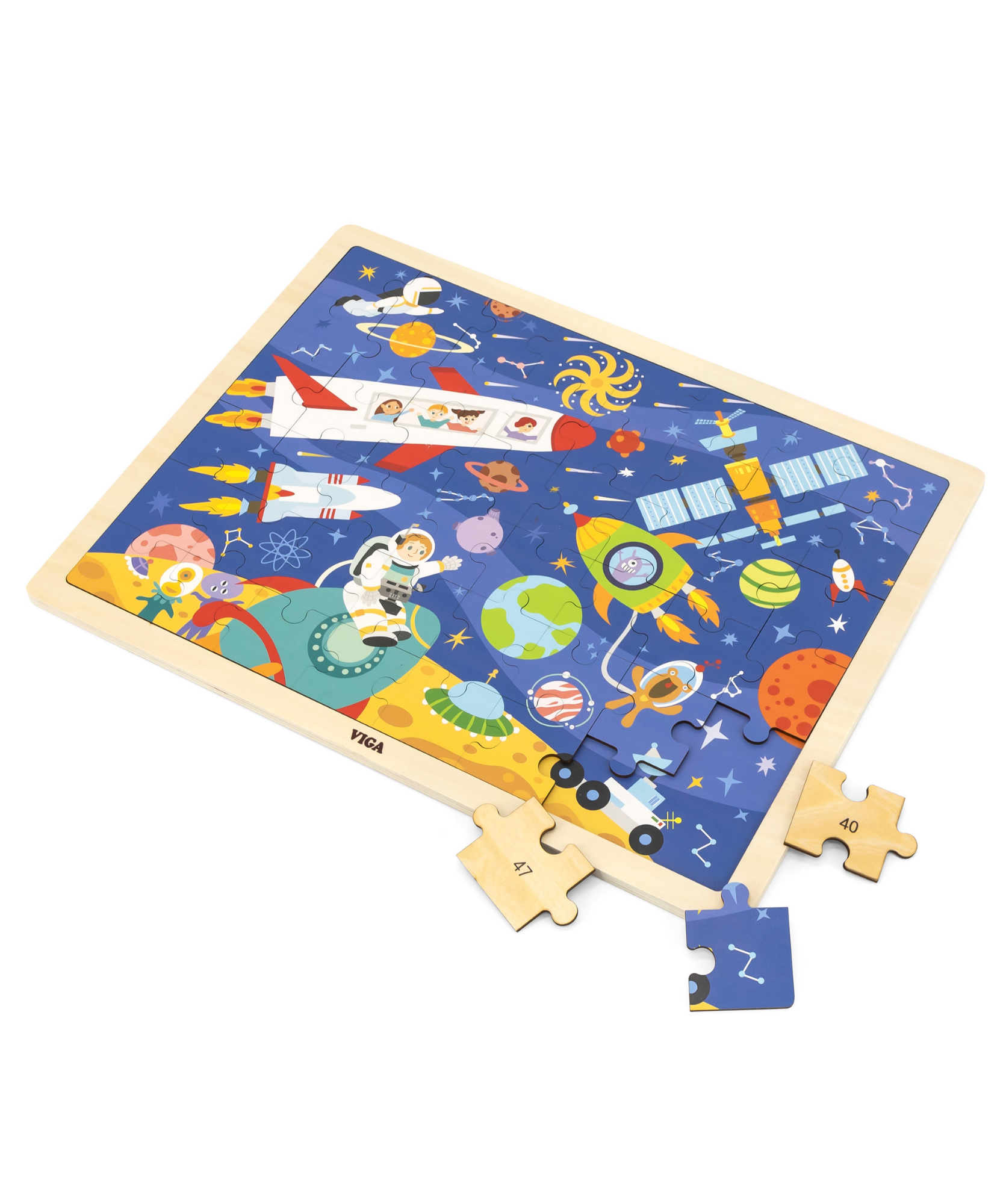 فيجا سبيس، أحجية الصور المقطوعة من 48 قطعة، لعبة مونتيسوري الخشبية، تنمي المهارات الحسية والإدراكية والحركية الدقيقة، لعبة تعليمية للأطفال غير سامة وصديقة للبيئة، مناسبة للأولاد والبنات من سن 3 سنوات فما فوق