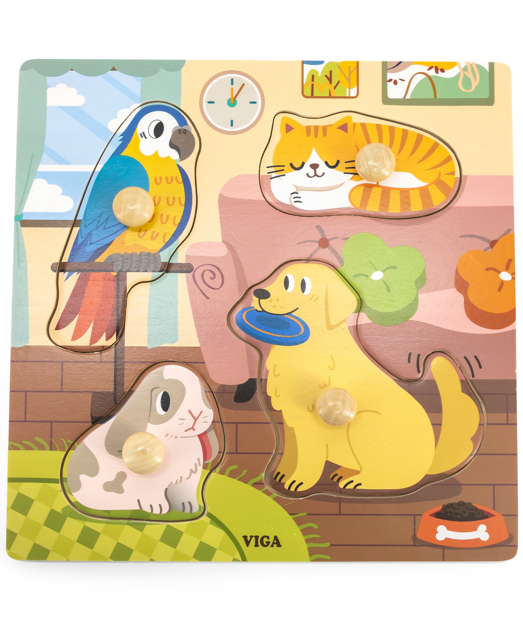 فيجا بيتس، أحجية مقبض من 4 قطع، لعبة مونتيسوري الخشبية، تنمي المهارات الحسية والإدراكية والحركية الدقيقة، لعبة تعليمية للأطفال غير سامة وصديقة للبيئة، مناسبة للأولاد والبنات من سن 12 شهرًا فما فوق