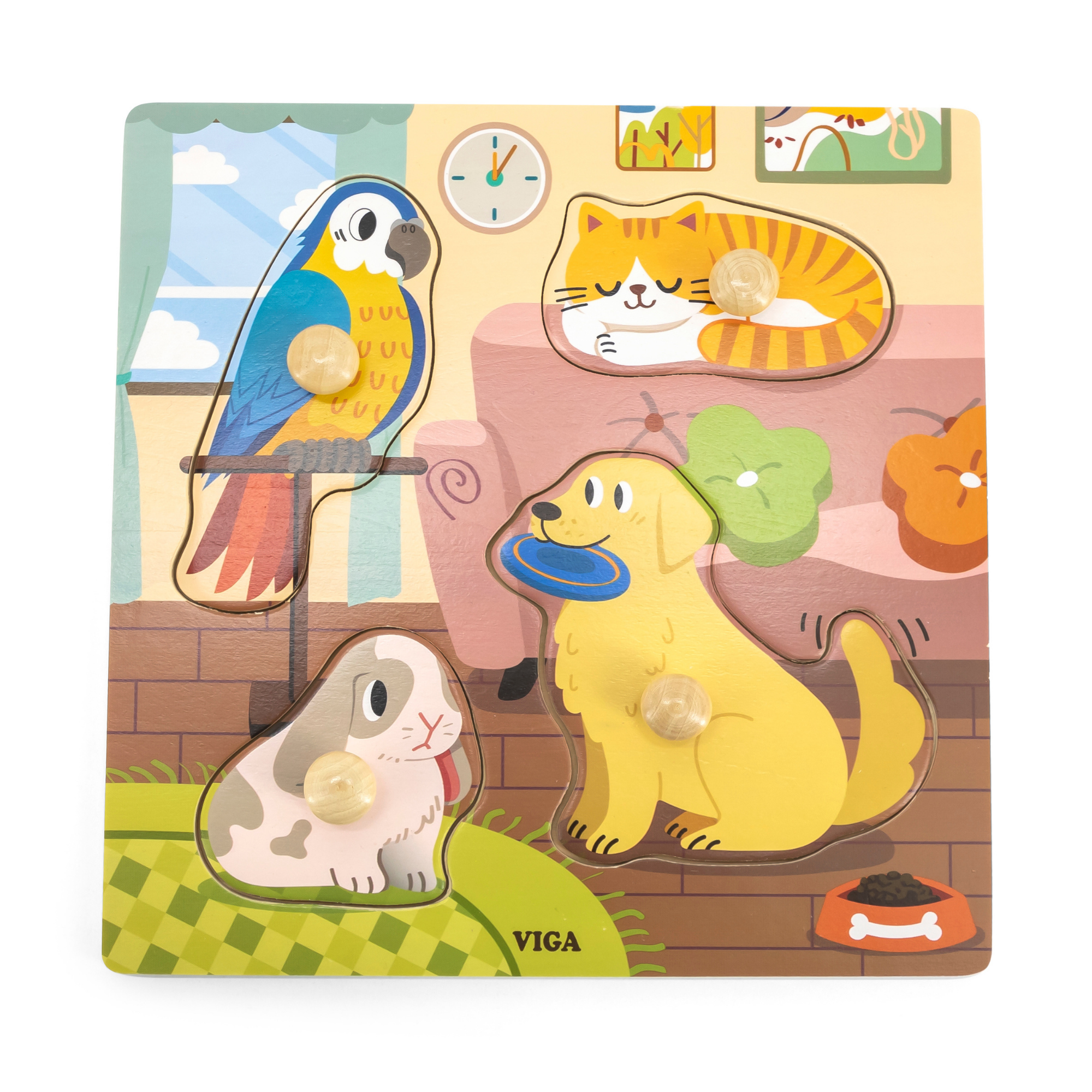 فيجا بيتس، أحجية مقبض من 4 قطع، لعبة مونتيسوري الخشبية، تنمي المهارات الحسية والإدراكية والحركية الدقيقة، لعبة تعليمية للأطفال غير سامة وصديقة للبيئة، مناسبة للأولاد والبنات من سن 12 شهرًا فما فوق