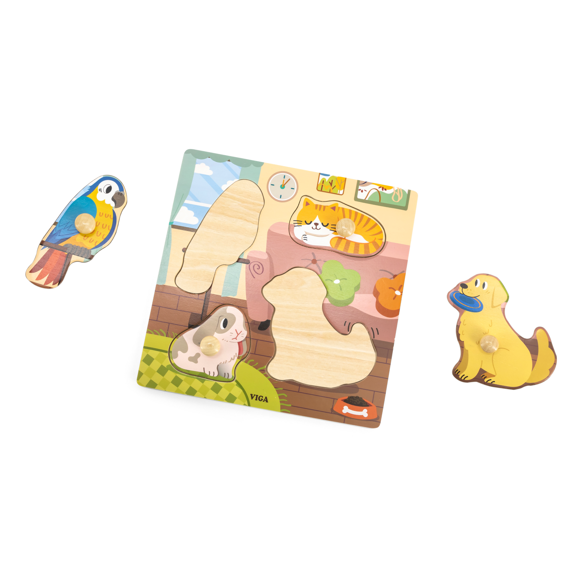 فيجا بيتس، أحجية مقبض من 4 قطع، لعبة مونتيسوري الخشبية، تنمي المهارات الحسية والإدراكية والحركية الدقيقة، لعبة تعليمية للأطفال غير سامة وصديقة للبيئة، مناسبة للأولاد والبنات من سن 12 شهرًا فما فوق