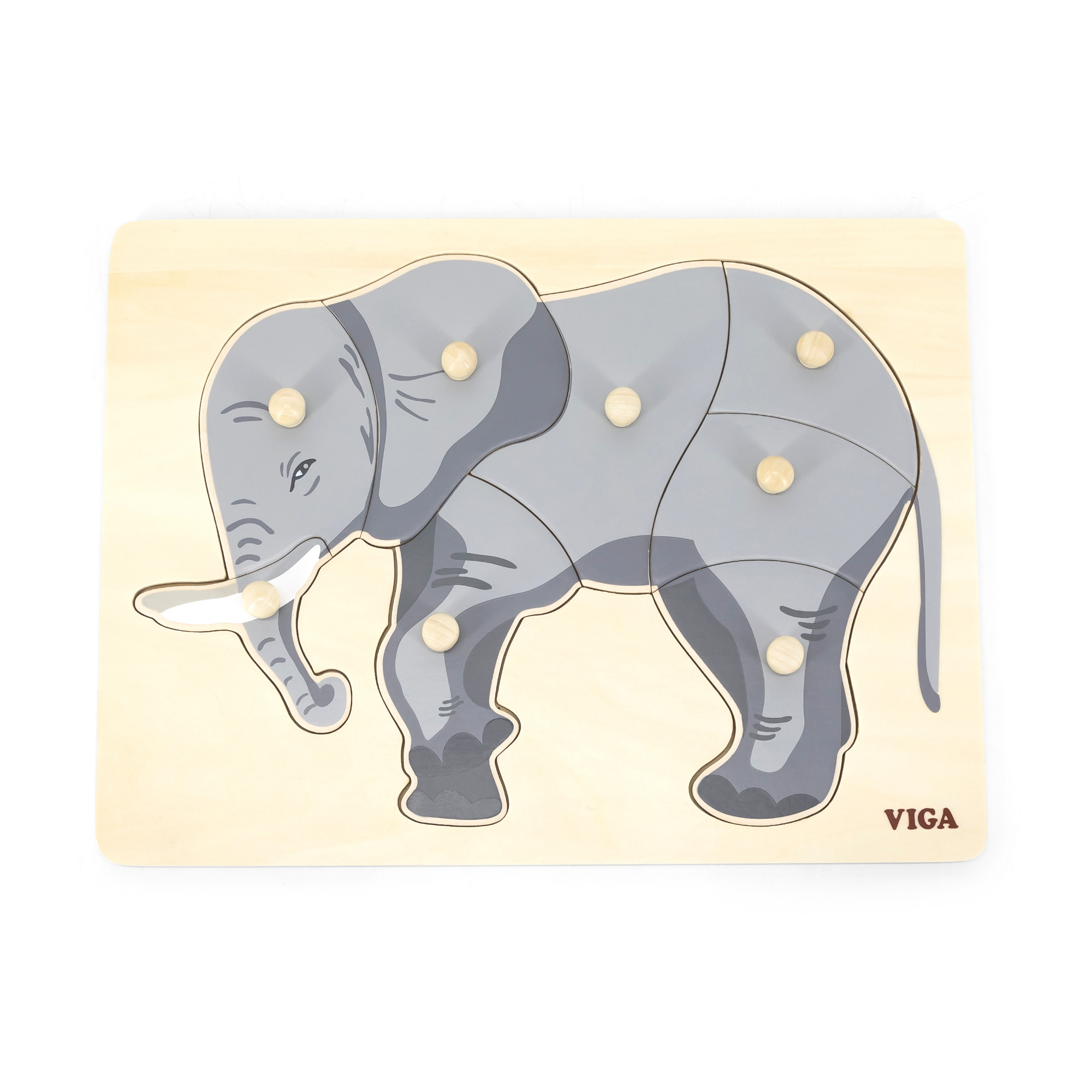 فيجا فيل، أحجية بمقبض من 8 قطع، لعبة مونتيسوري خشبية، تنمي المهارات الحسية والإدراكية والحركية الدقيقة، لعبة تعليمية للأطفال غير سامة وصديقة للبيئة، مناسبة للأولاد والبنات من سن 18 شهرًا فما فوق