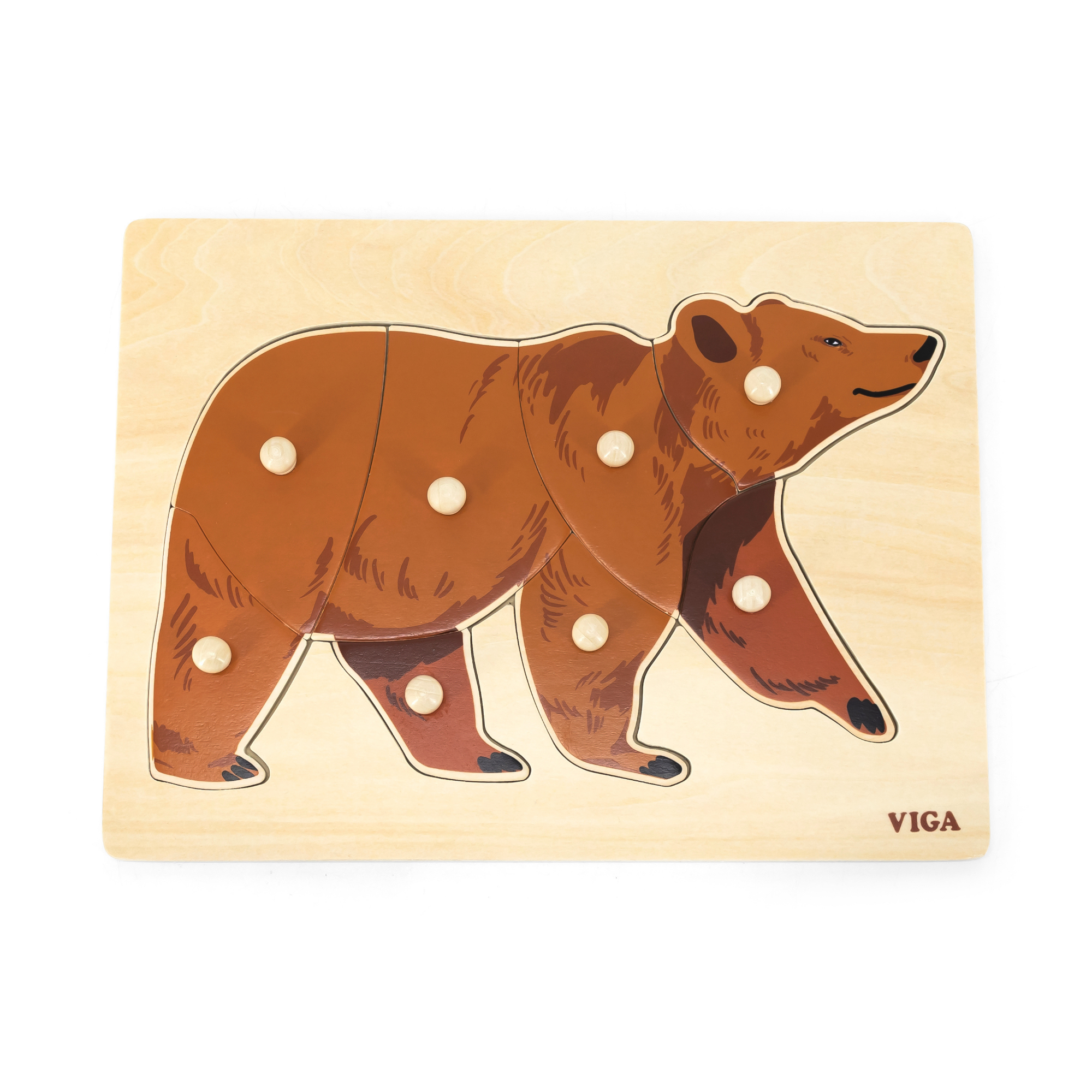 لعبة أحجية الدب فيجا، حيوانات برية، مكونة من 8 قطع بمقبض، لعبة مونتيسوري خشبية، تنمي المهارات الحسية والإدراكية والحركية الدقيقة، لعبة تعليمية للأطفال غير سامة وصديقة للبيئة، مناسبة للأطفال من سن 18 شهرًا فما فوق