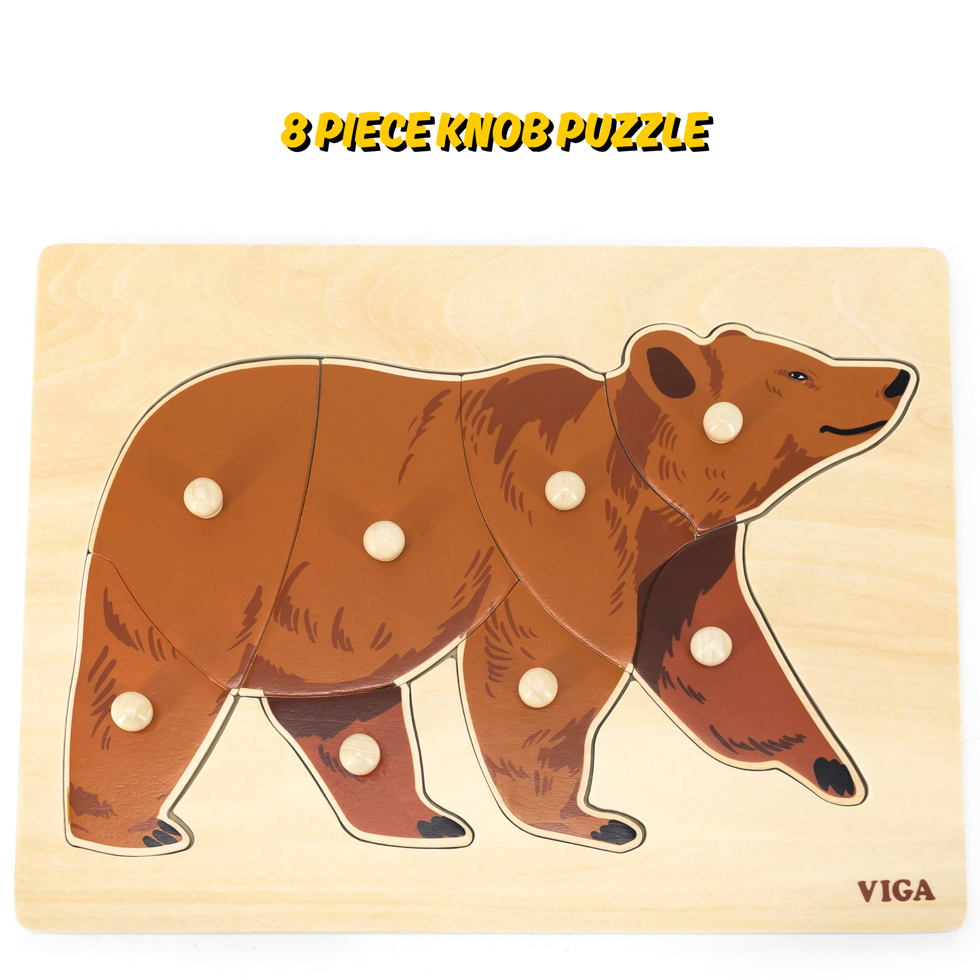 لعبة أحجية الدب فيجا، حيوانات برية، مكونة من 8 قطع بمقبض، لعبة مونتيسوري خشبية، تنمي المهارات الحسية والإدراكية والحركية الدقيقة، لعبة تعليمية للأطفال غير سامة وصديقة للبيئة، مناسبة للأطفال من سن 18 شهرًا فما فوق