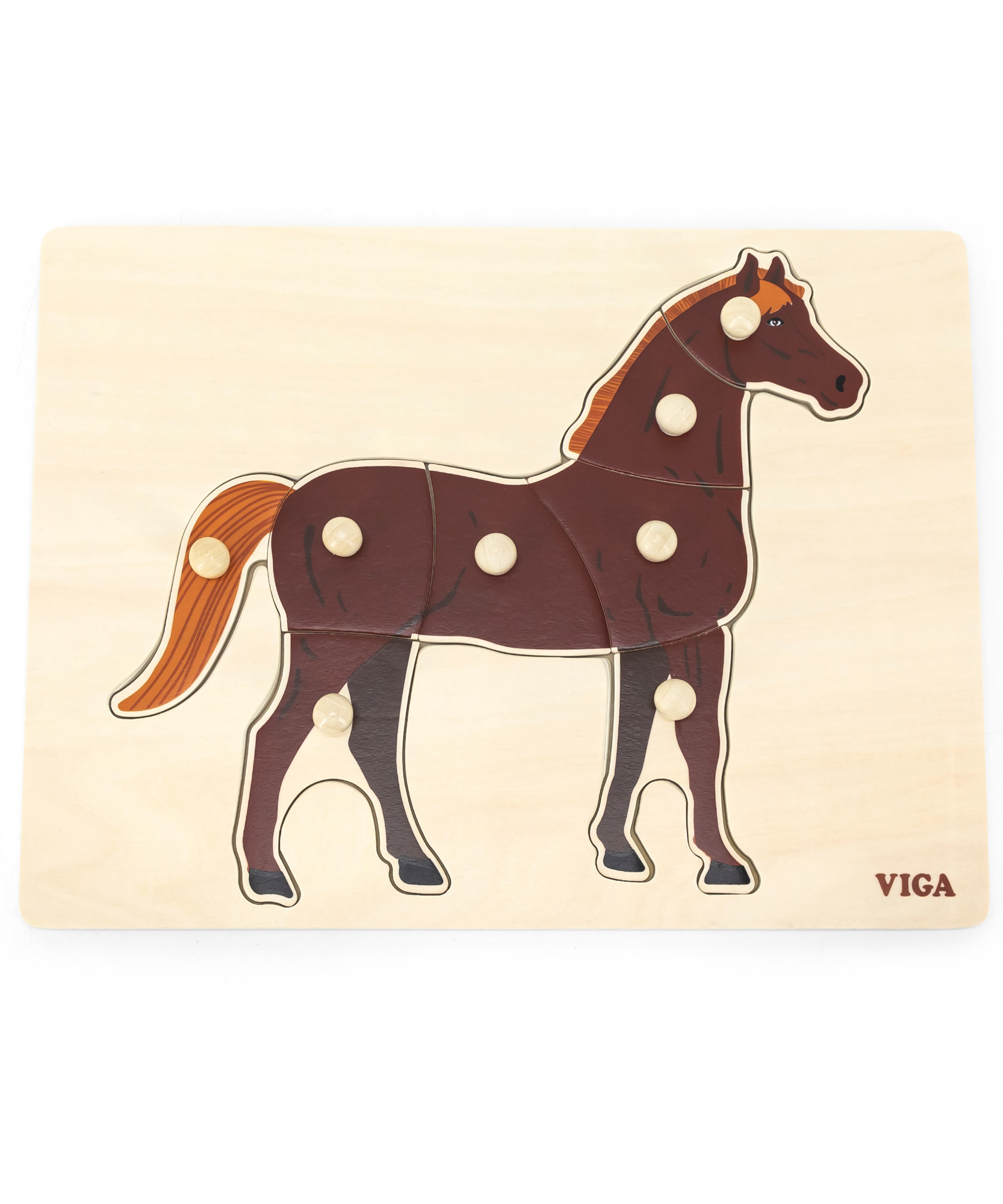 Viga Horse, Farm Animals, 8 Piece Knob Puzzle, Montessori Wooden Toy, Develops Sensory, Cognitive & Fine Motor Skills, Non-Toxic & Eco-friendly Kids Educational Toy, Suitable for Children Aged 18M+