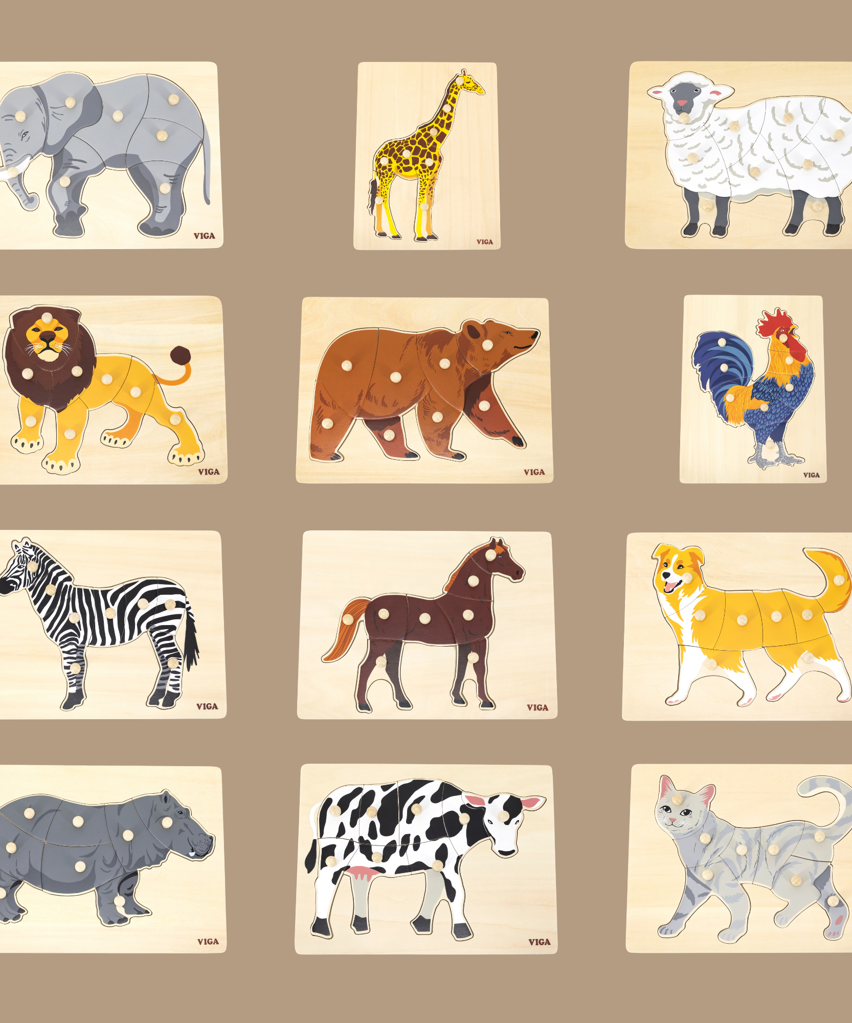 Viga Horse, Farm Animals, 8 Piece Knob Puzzle, Montessori Wooden Toy, Develops Sensory, Cognitive & Fine Motor Skills, Non-Toxic & Eco-friendly Kids Educational Toy, Suitable for Children Aged 18M+