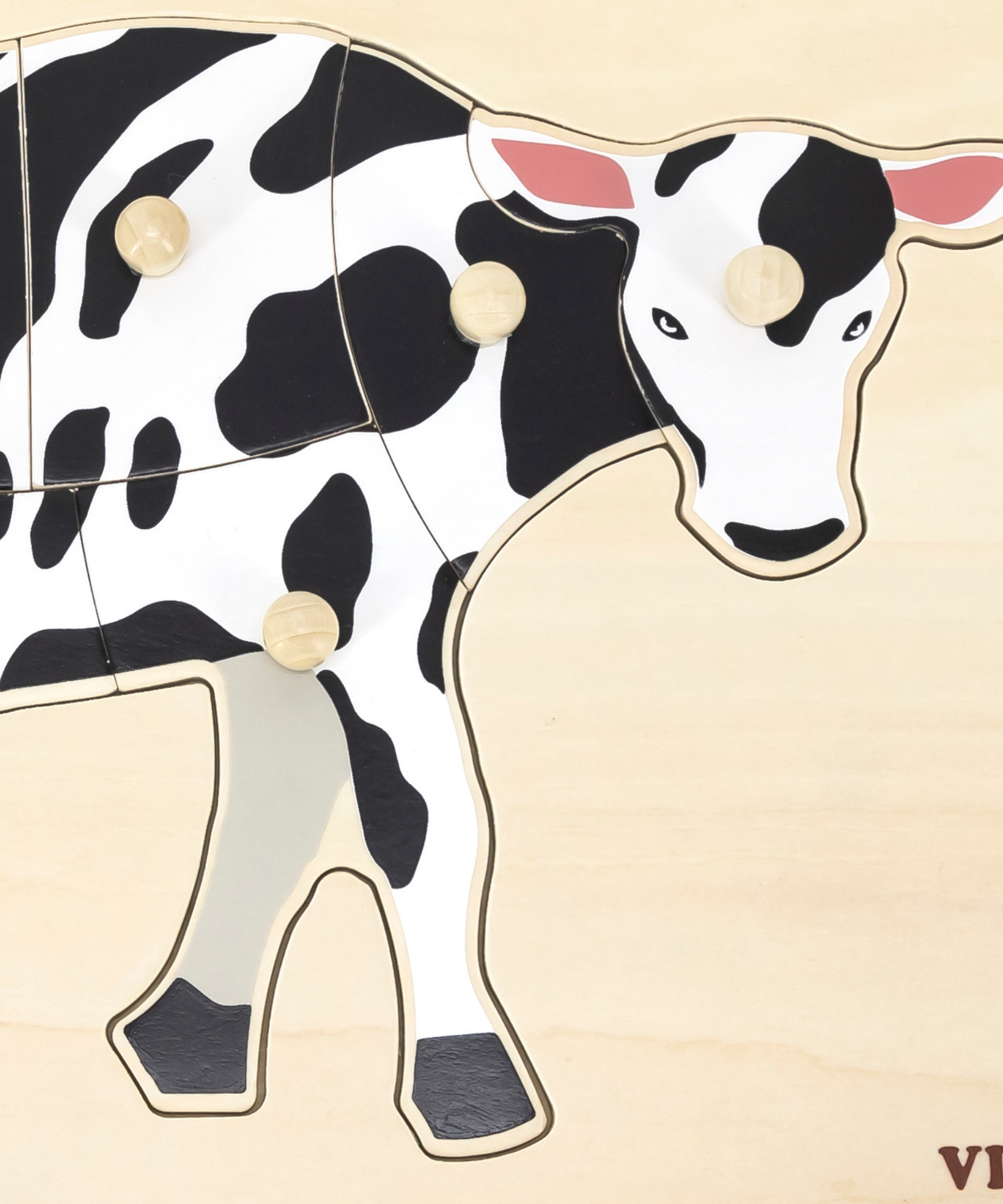 بقرة فيجا، حيوانات المزرعة، أحجية بمقبض من 8 قطع، لعبة مونتيسوري الخشبية، تنمي المهارات الحسية والإدراكية والحركية الدقيقة، لعبة تعليمية للأطفال غير سامة وصديقة للبيئة، مناسبة للأطفال من سن 18 شهرًا فما فوق