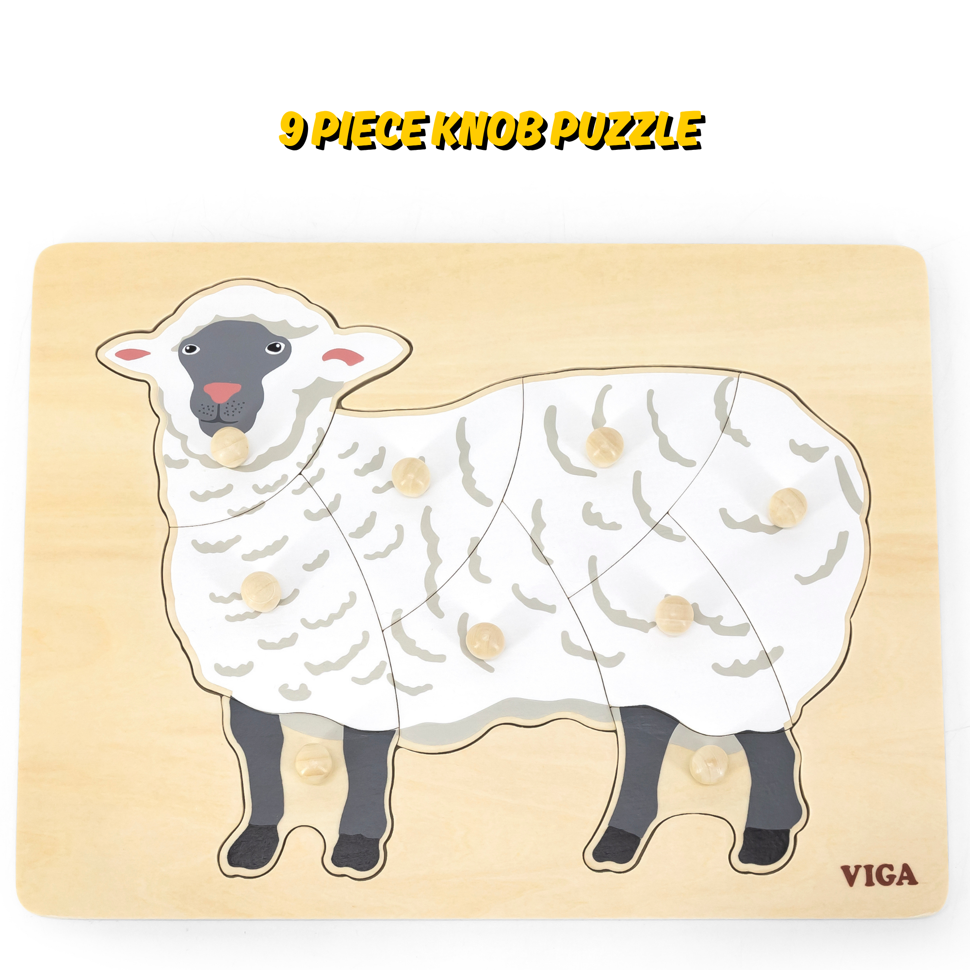 لعبة أحجية فيجا شيب، حيوانات المزرعة، مكونة من 9 قطع، لعبة مونتيسوري الخشبية، تُنمّي المهارات الحسية والإدراكية والحركية الدقيقة، لعبة تعليمية للأطفال غير سامة وصديقة للبيئة، مناسبة للأطفال من سن 18 شهرًا فما فوق